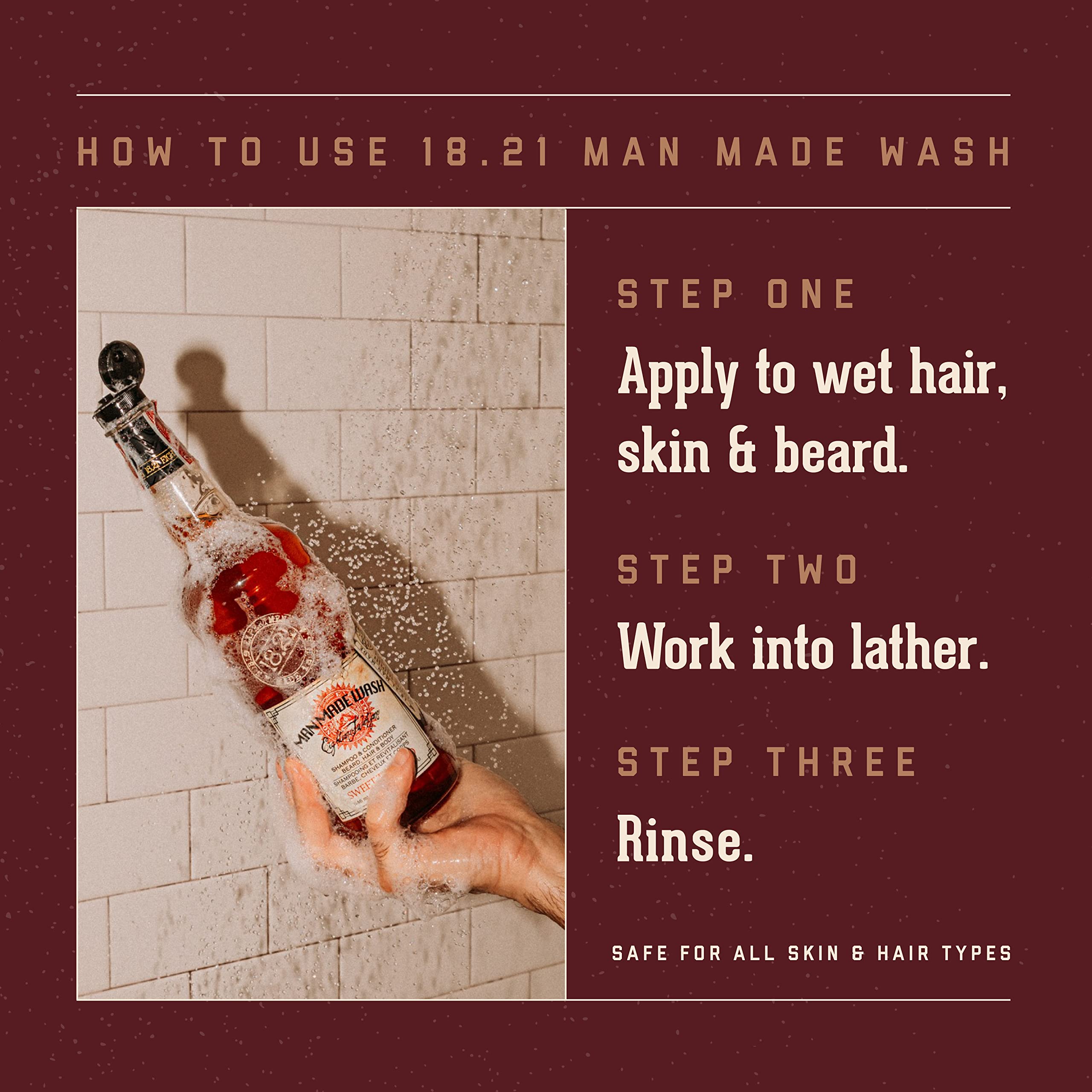 Man Made Wash - Sweet Tobacco 18.21 Man Made For Men 18 oz 3-In-1 Shampoo, Conditioner and Body Wash - Image 4