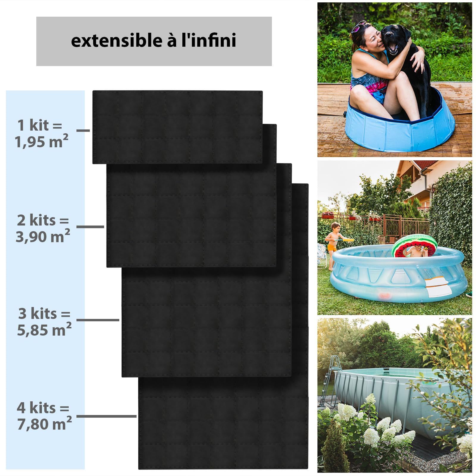 Montafox Tapis Piscine 30 x 30 x 1 cm Tapis Noir Base Set 21 Éléments Sol Dalle Modulable Mouse Protection Piscine Spa Exterieur