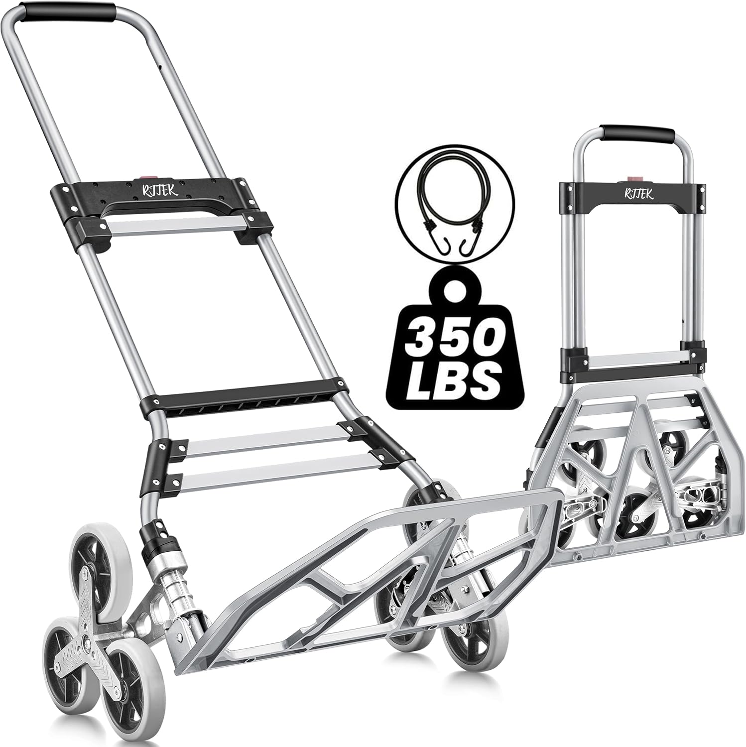 RJTEK Upgraded Version Stair Climber Hand Truck and Dolly, 350 Lb Capacity Stair Climbing cart Heavy-Duty Trolley Cart Heavy-Duty Luggage cart Stair Dolly Lightweight with Telescoping Handle