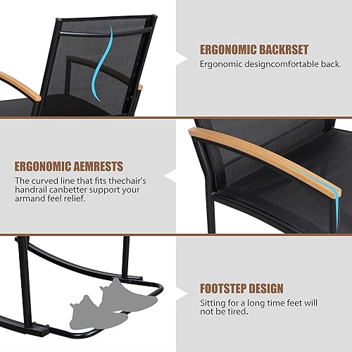 Miniatura 4 de Shintenchi - Juego de 3 piezas, muebles de tela Textilene para patio al aire libre, juego de sillas mecedoras para el porche delantero, juego de