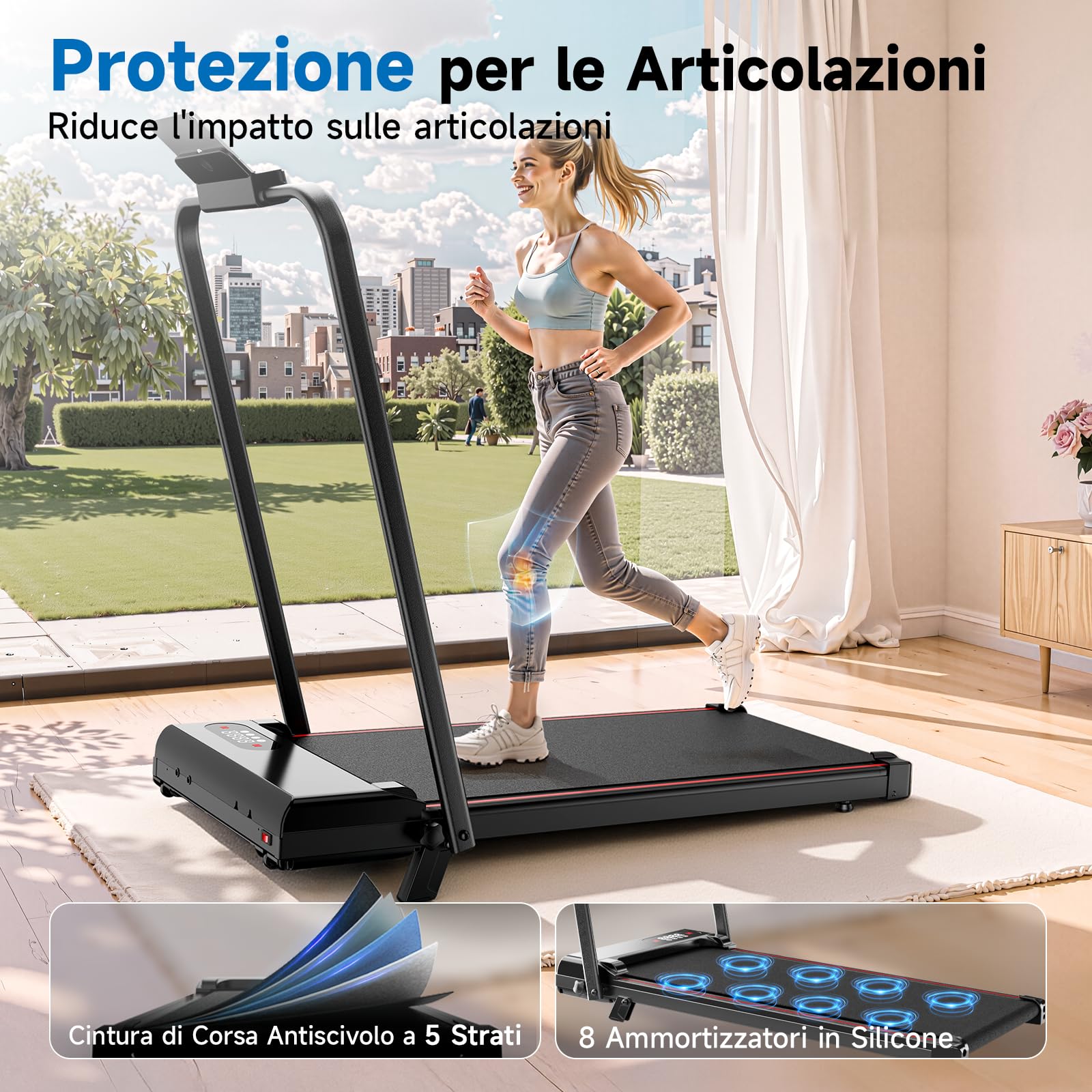 Dskeuzeew Tapis Roulant Con Inclinazione 7%, 3 IN 1 Tapis Roulant Pieghevole, Walking Pad