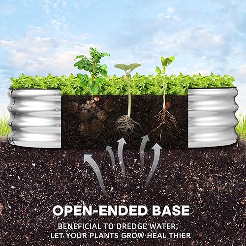Vista 11 de JERIA Jardinera elevada, galvanizada elevada de 2 x 2 x 1 pies, para exteriores, con fácil montaje, cama de jardín redonda para verduras, frutas