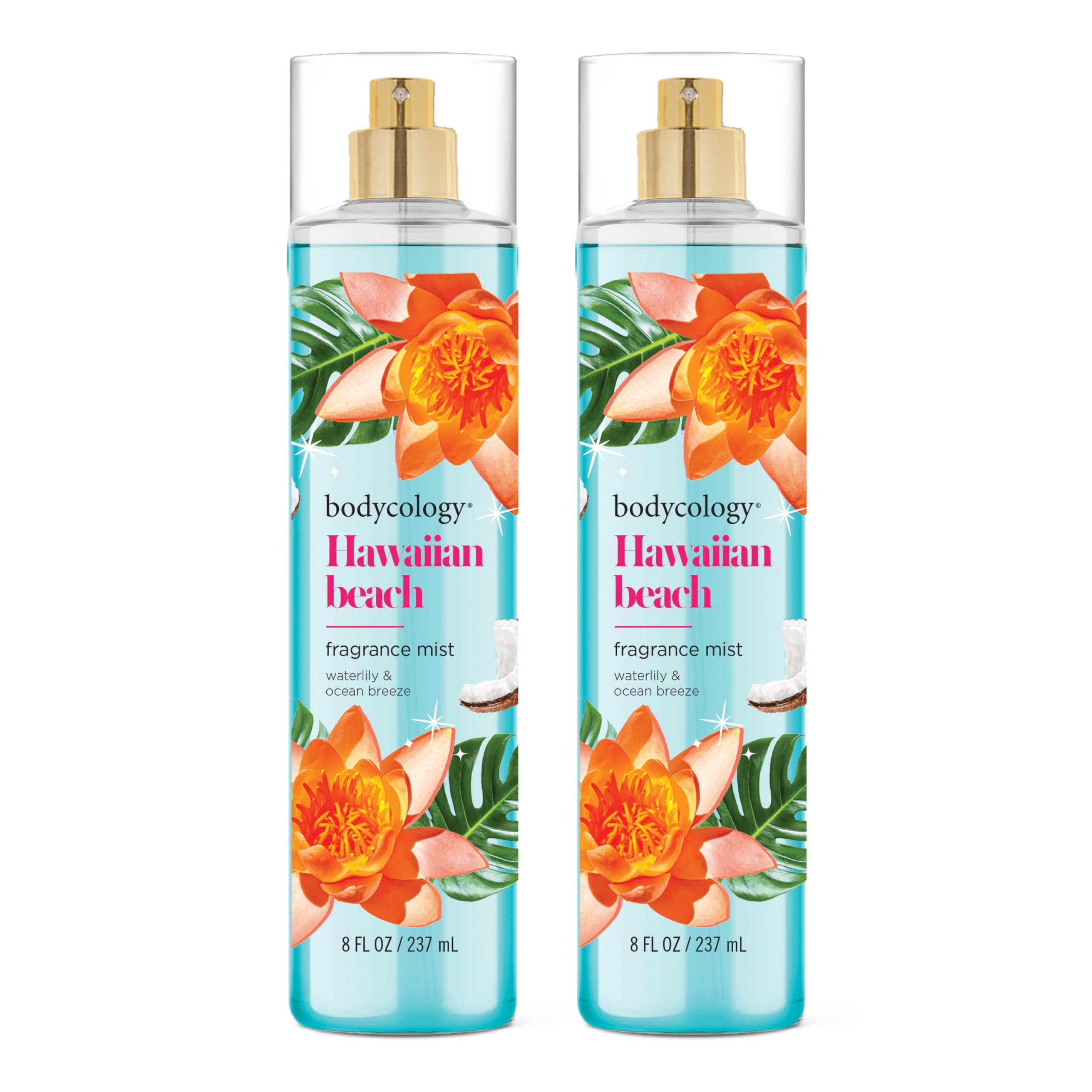 Bodycology Long-Lasting Fragrance Body Mist, Hawaiian Beach, 8 fl oz (Pack of 2)
