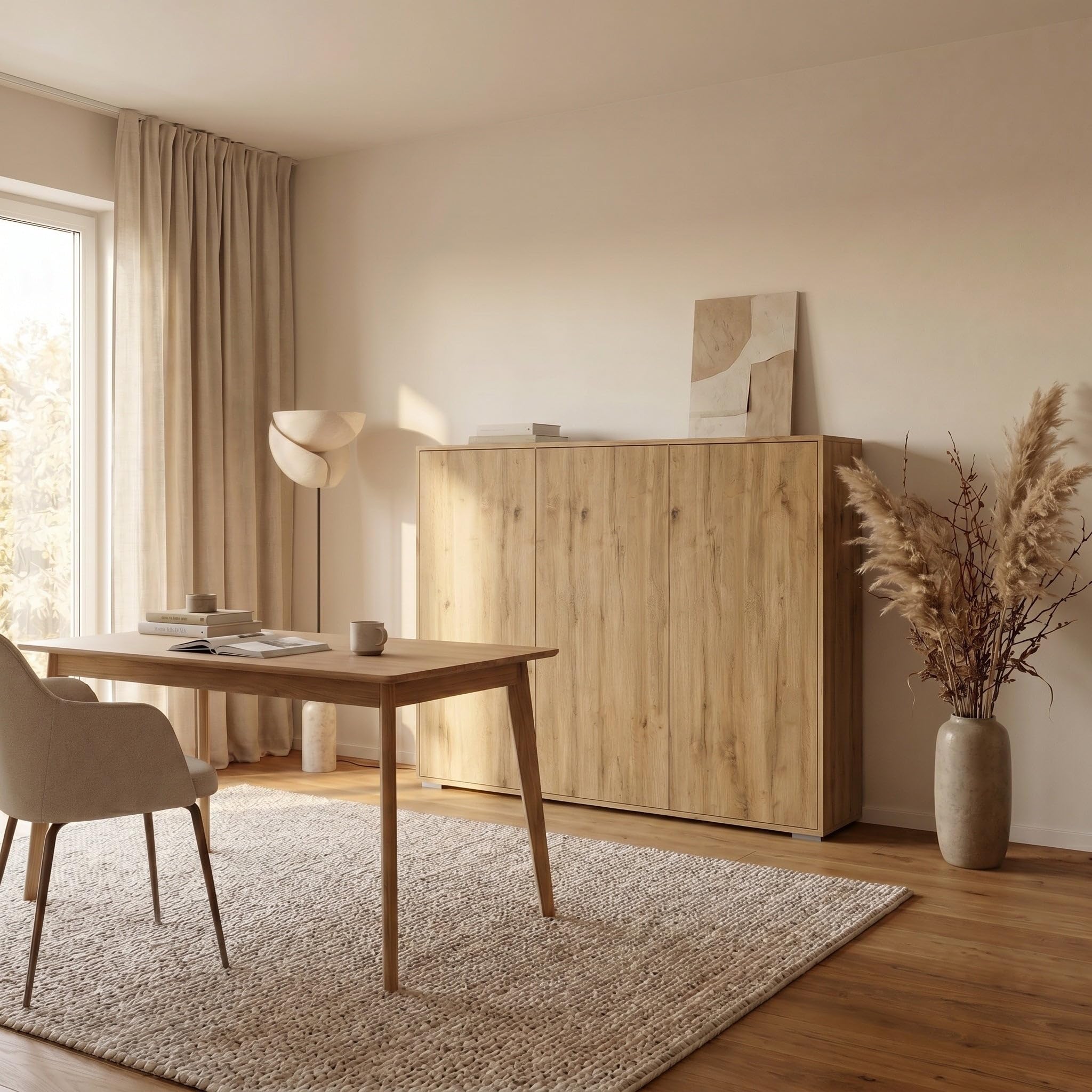 Highboard Elena M2, Aktenschrank mit Push-to-Open, Made in Germany, Moderner Schrank für Wohnzimmer Büro Eiche Evoke (152,5 x 118 x 37 cm)