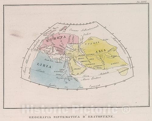 Historic Pictoric Map Geografia sistematica d'Eratostene, 1842, Vintage Wall Decor 24in x 18in