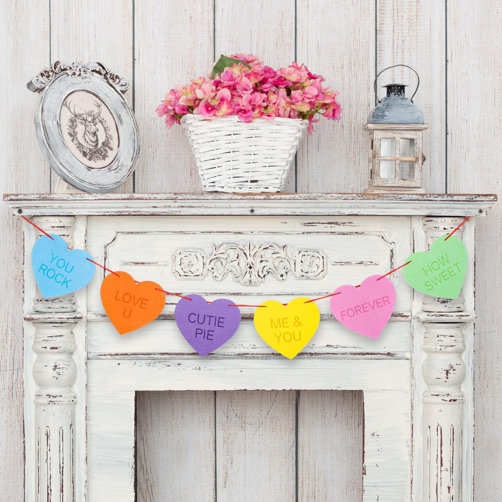 Whaline Valentine's Day Pastel Felt Heart Garland Banner for Indoor Outdoor Wedding Engagement Anniversary Party Favor(9.8 feet)