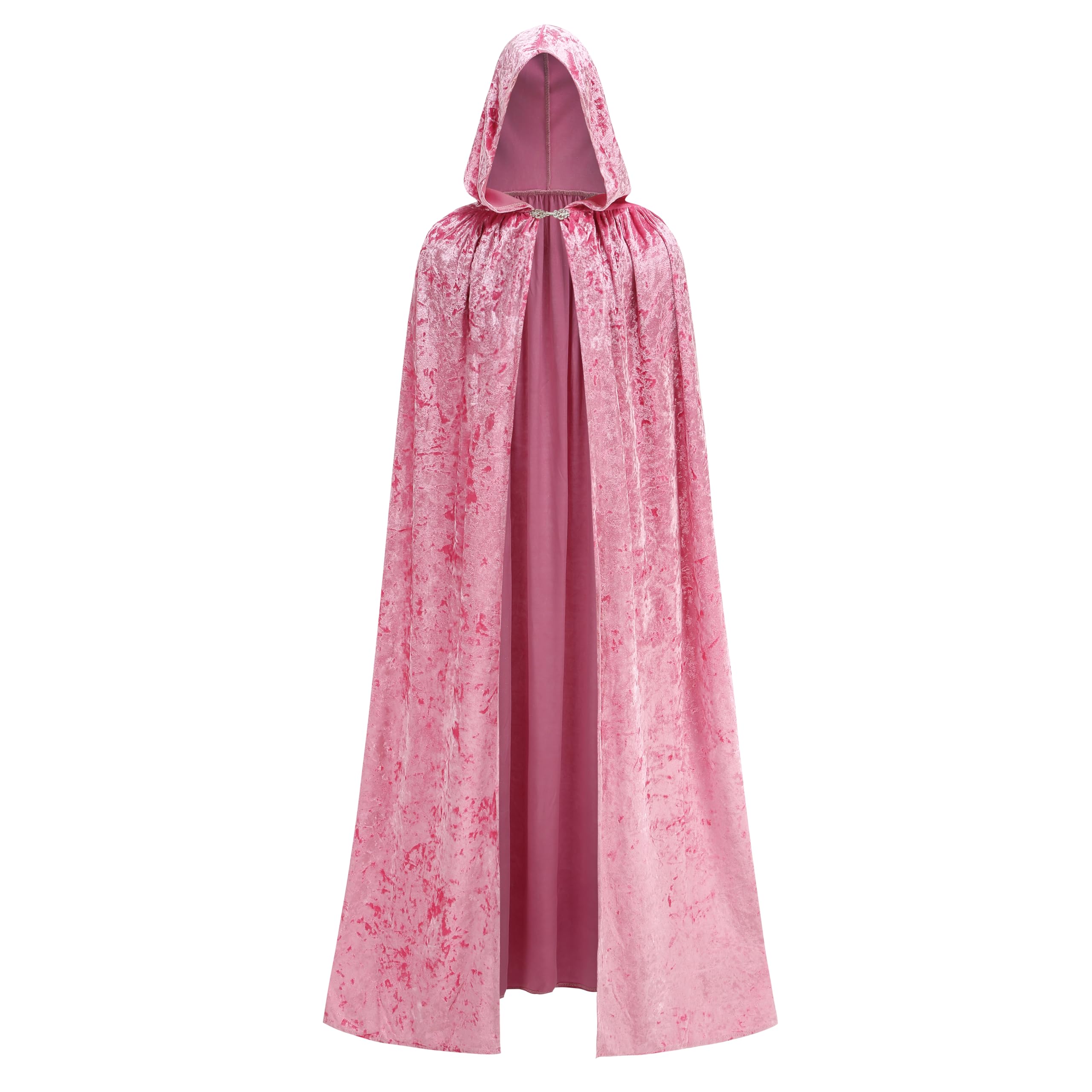 HAPNBCELE Medieval Velvet Hooded Cloak for Womens Mens Adults Renaissance Costume Cape Halloween Christmas Masquerade Party (Pink