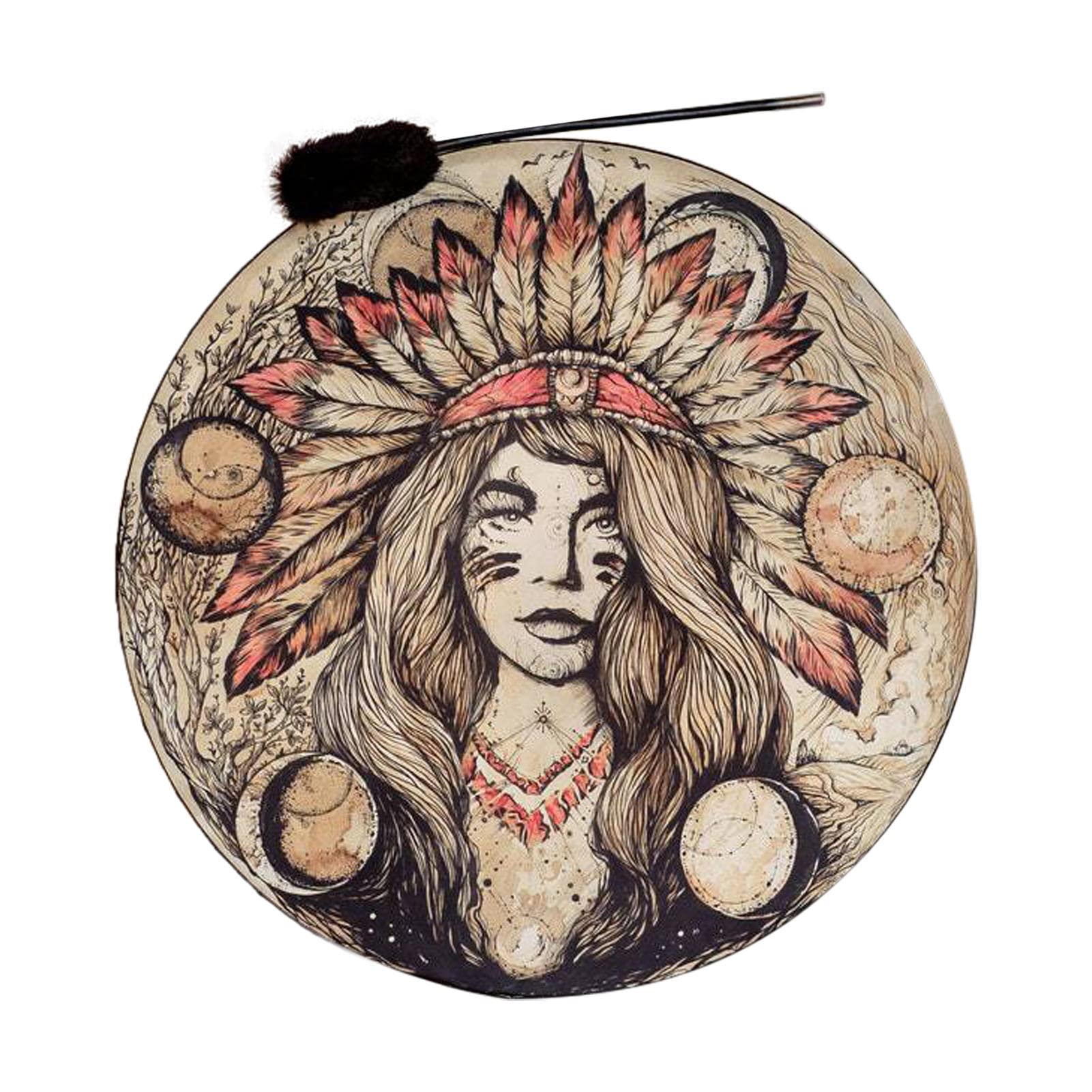 chamán, 25 cm, mano con mango tambor, tambor chamánico hecho a mano, madera, marco para música espiritual, curación sonido, meditación, decoración del hogar, instrumentos percusión