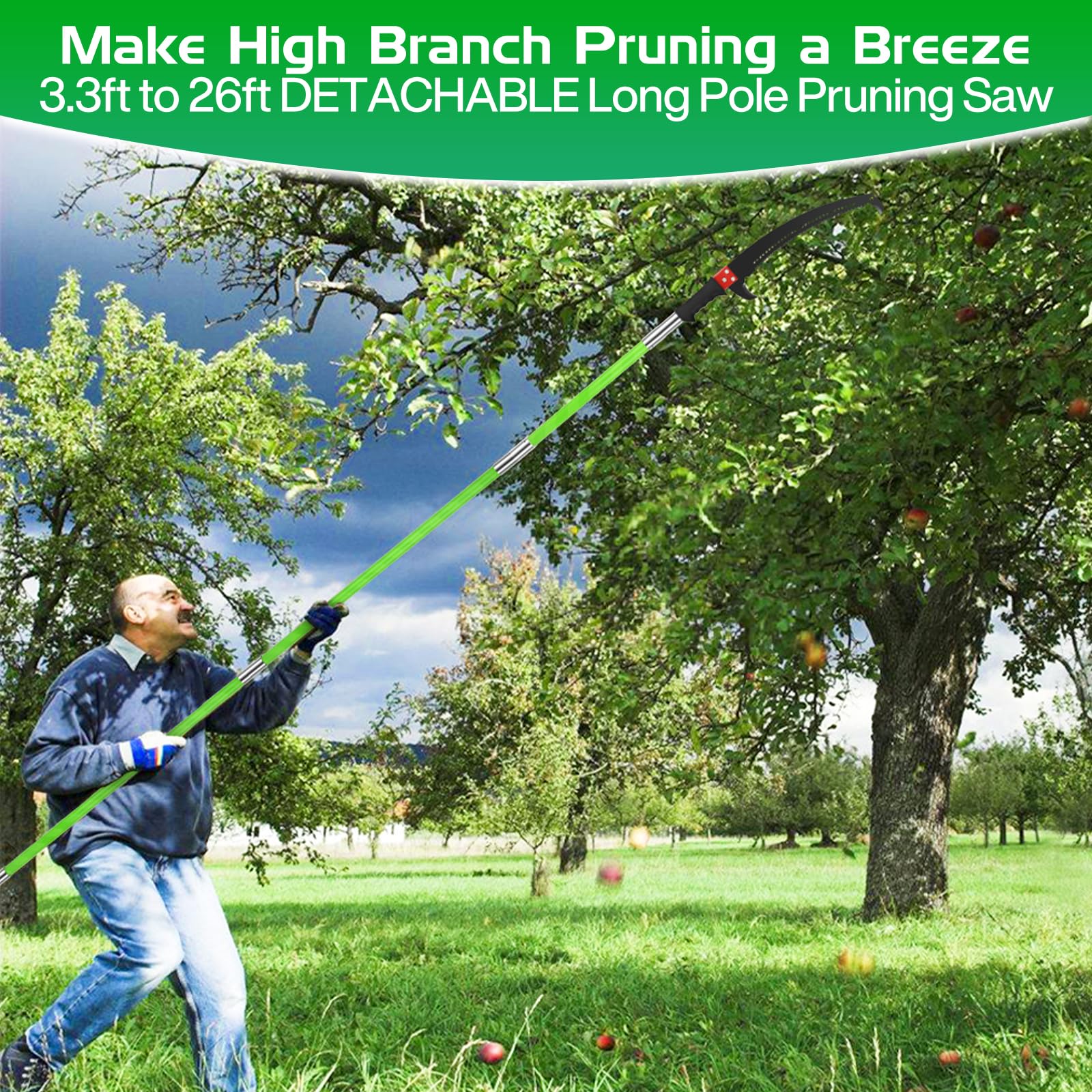 8M Serrucho Telescopico de Mano,Sierra de Poda Telescópica con Bolsa,Pertiga Telescopica Podar con 2 Hoja de Acero Cortante Sierra,árboles Juego Herramientas Jardín para Podar Palmeras Arbustos