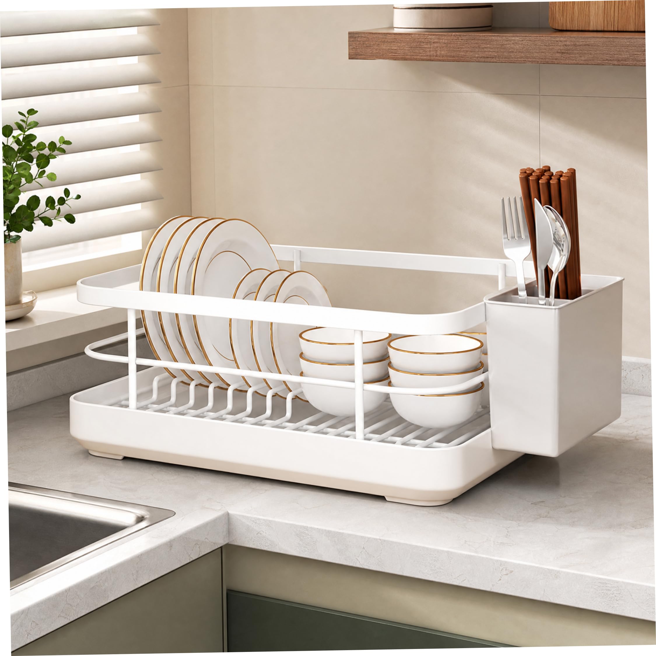 Estante para secador de Platos, Estante de Secado de Gran Capacidad, mostrador de Cocina, Blanco