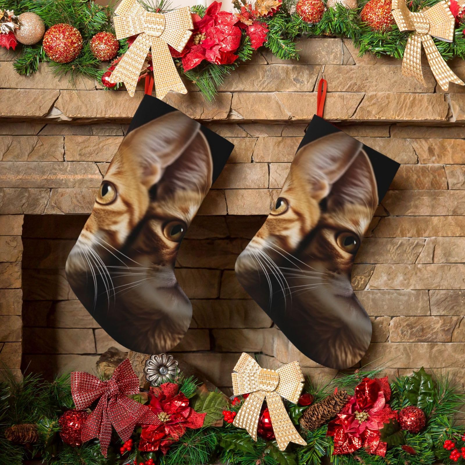 KLOPH Christmas Stockings 18" Personalized Xmas Stocking Cats Decoration Stocking Hanging Fireplace Stocking for Holiday Xmas Tree Christmas Fireplace Decor