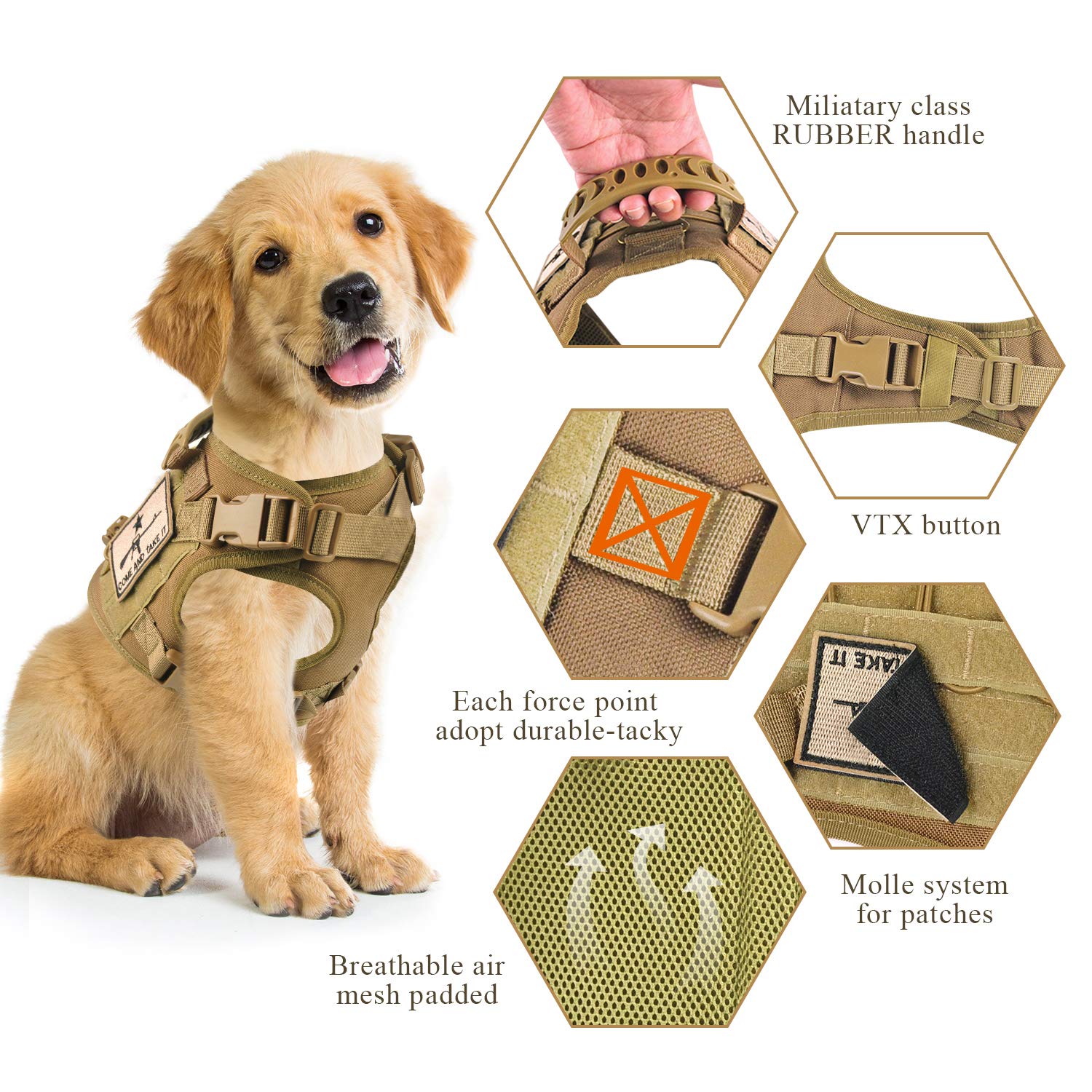 Arnés táctico para Perro, Chaleco de Entrenamiento al Aire Libre, Chaleco Ajustable para Perros de Trabajo Militar con Sistema Molle y Mango de Goma (S = Pecho de 19.7 a 22.8 Pulgadas