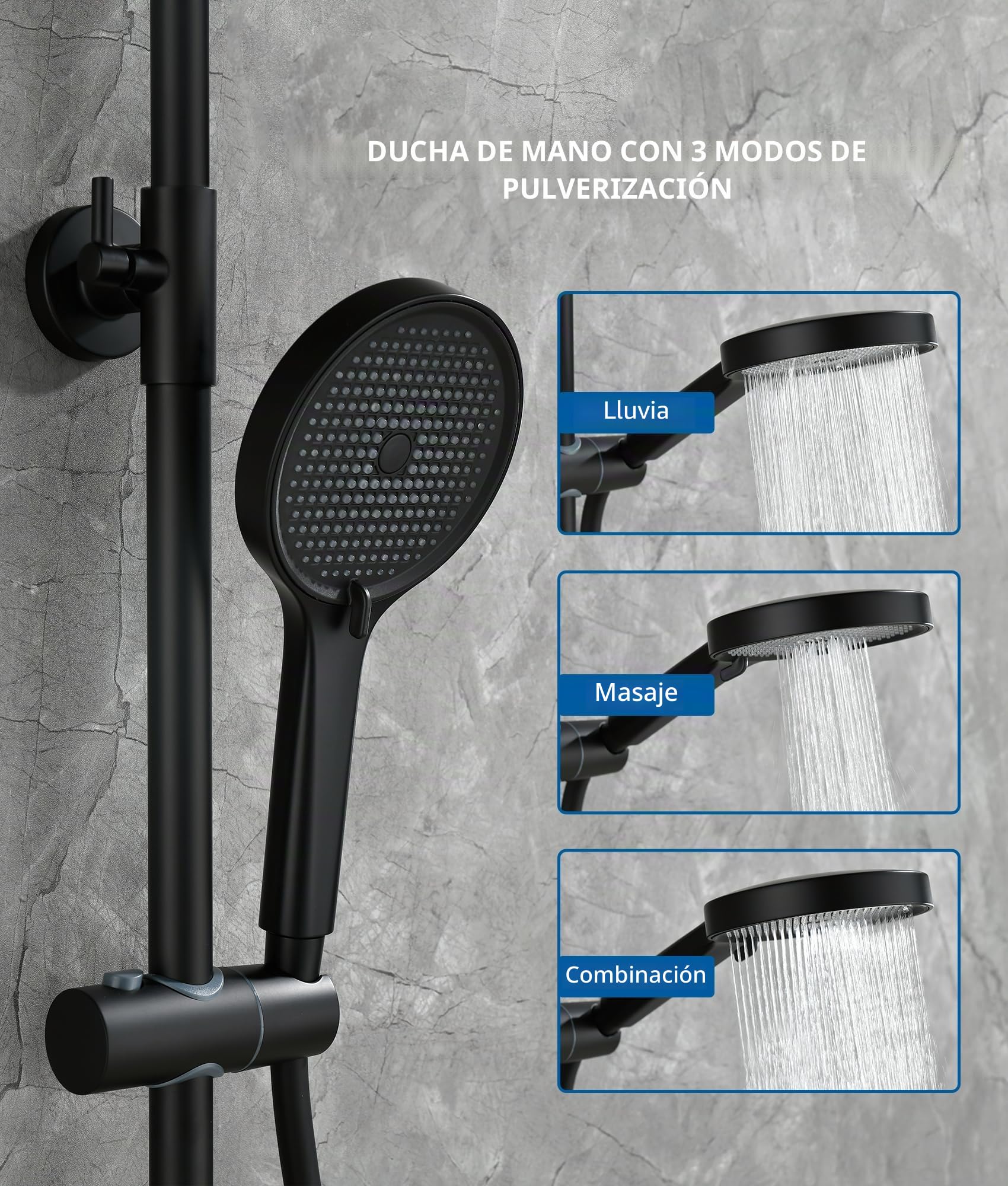 Columna Ducha Con Grifo Mezclador de Ducha Regulable En Altura Y Juego Completo de Accesorios,Cabezal de Ducha Giratorio 360°,Cabezal de Ducha de Mano, Estante de Cristal de 35×14 cm （Cromo）