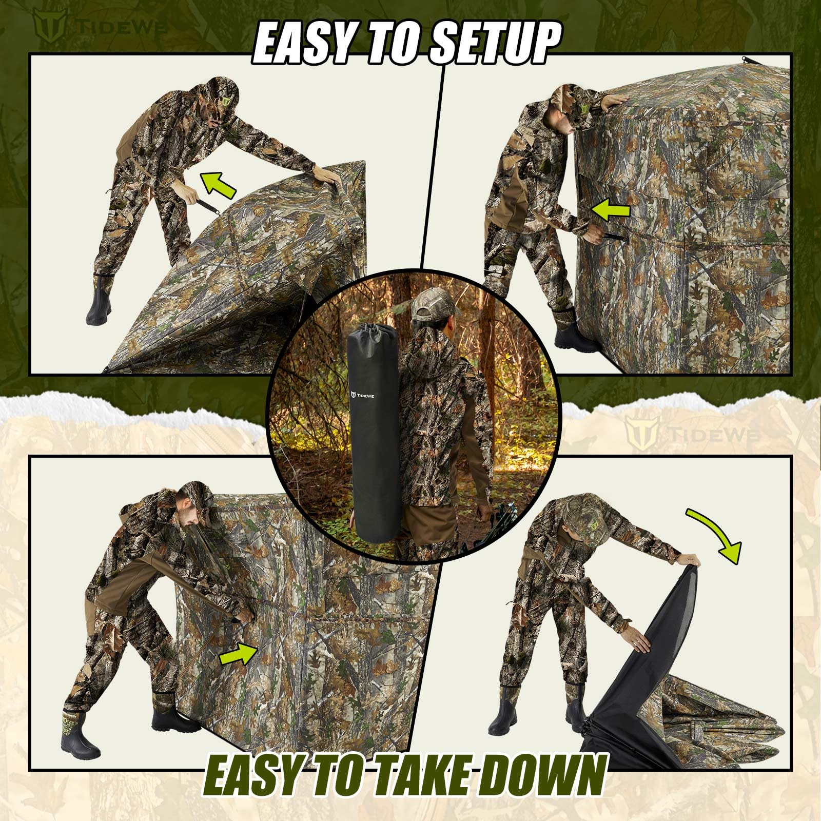 TIDEWE Hunting Blind See Through 3in1 with Carrying Bag, 46 Person