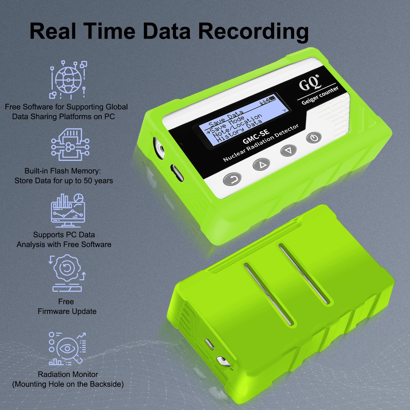 GQ GMC-SE Geiger - Detector de radiación con contador de rayos X beta gamma, medidor de radiación portátil, dosímetro digital de radiación nuclear, dispositivo de grabación automática de datos, funda