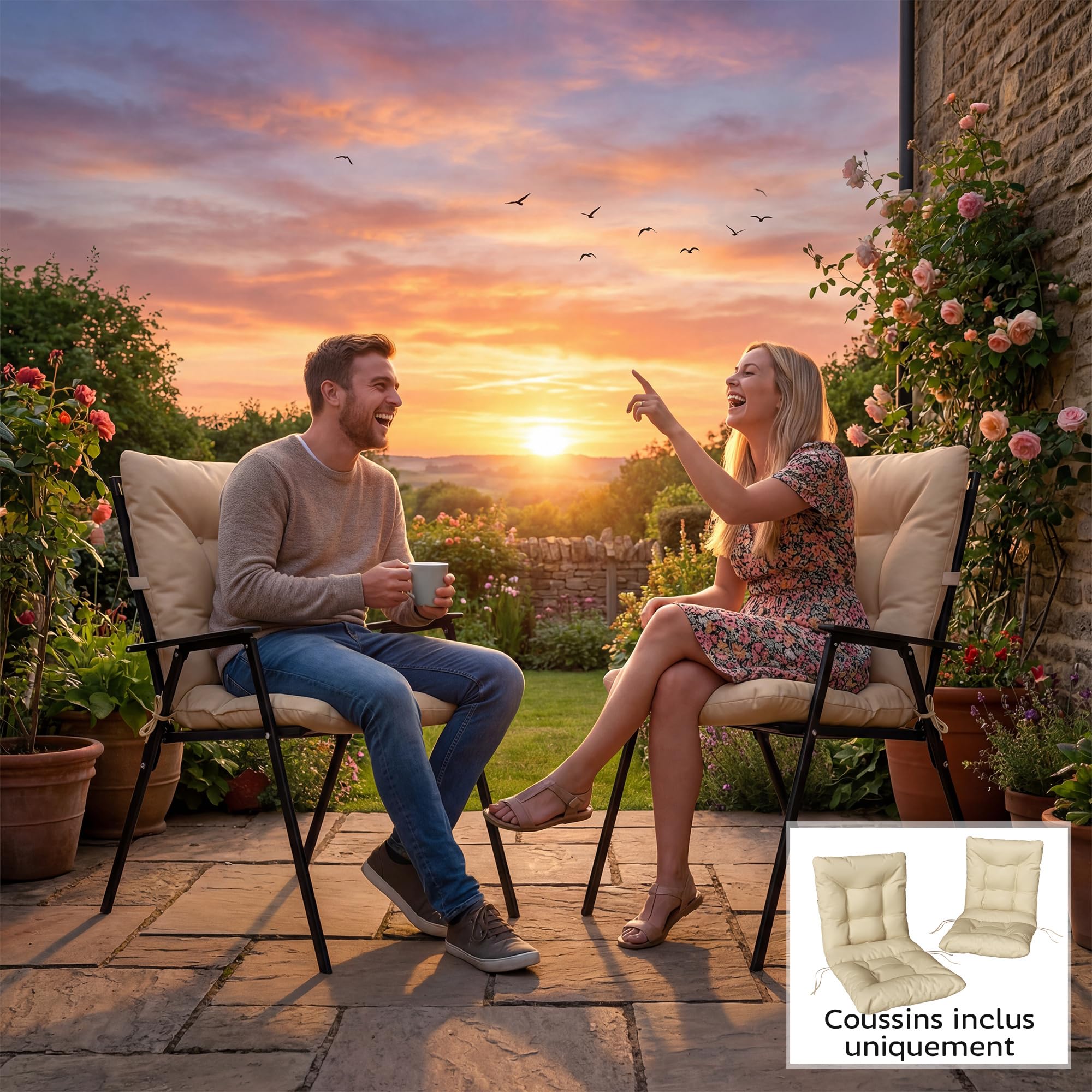 Outsunny Lot de 2 Coussins de Chaise d'extérieur 120 x 50 x 8 cm Beige
