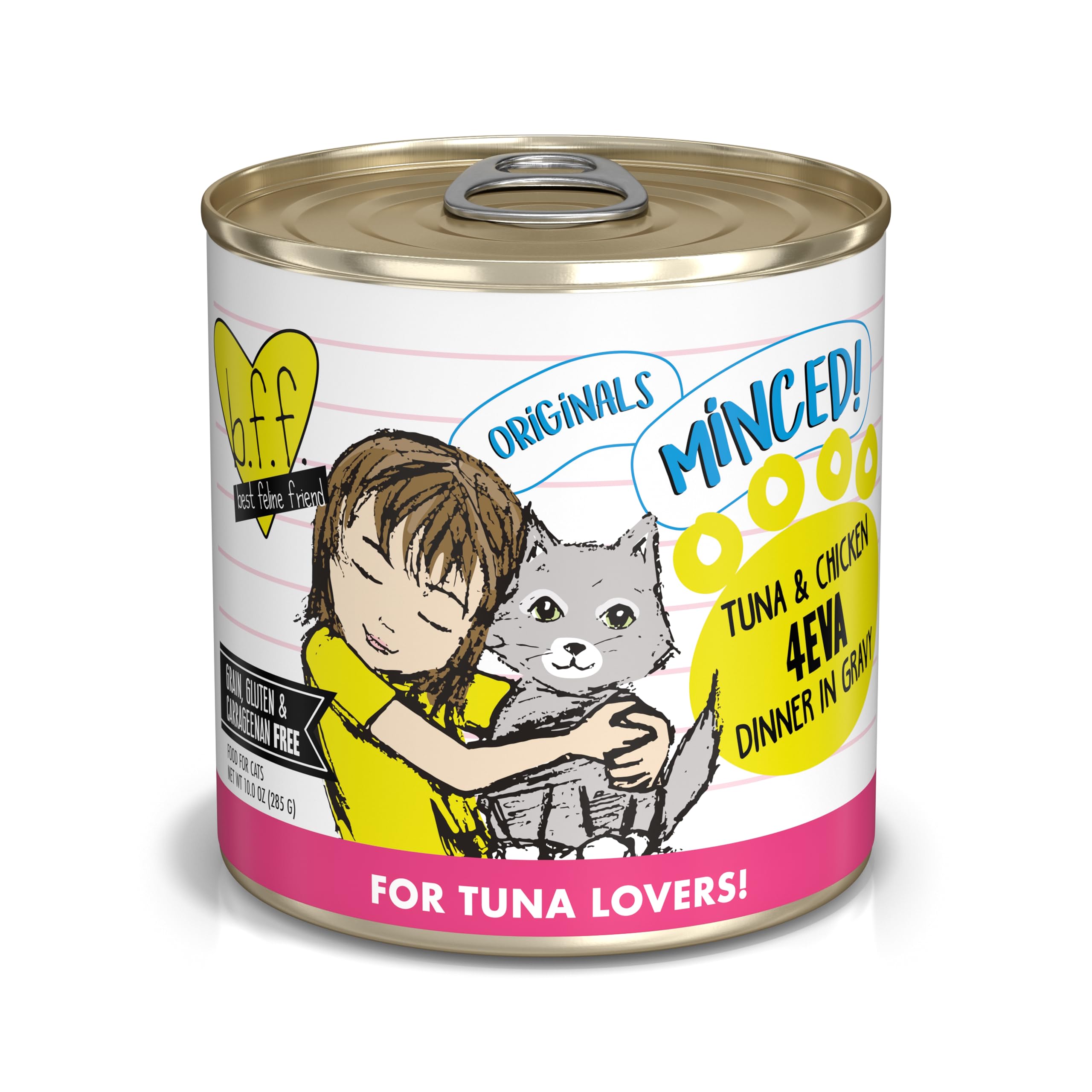 Weruva Best Feline Friend (B.F.F.) Tuna & Chicken 4-Eva with Tuna & Chicken in Gravy Cat Food, 10oz Can (Pack of 12), Yellow