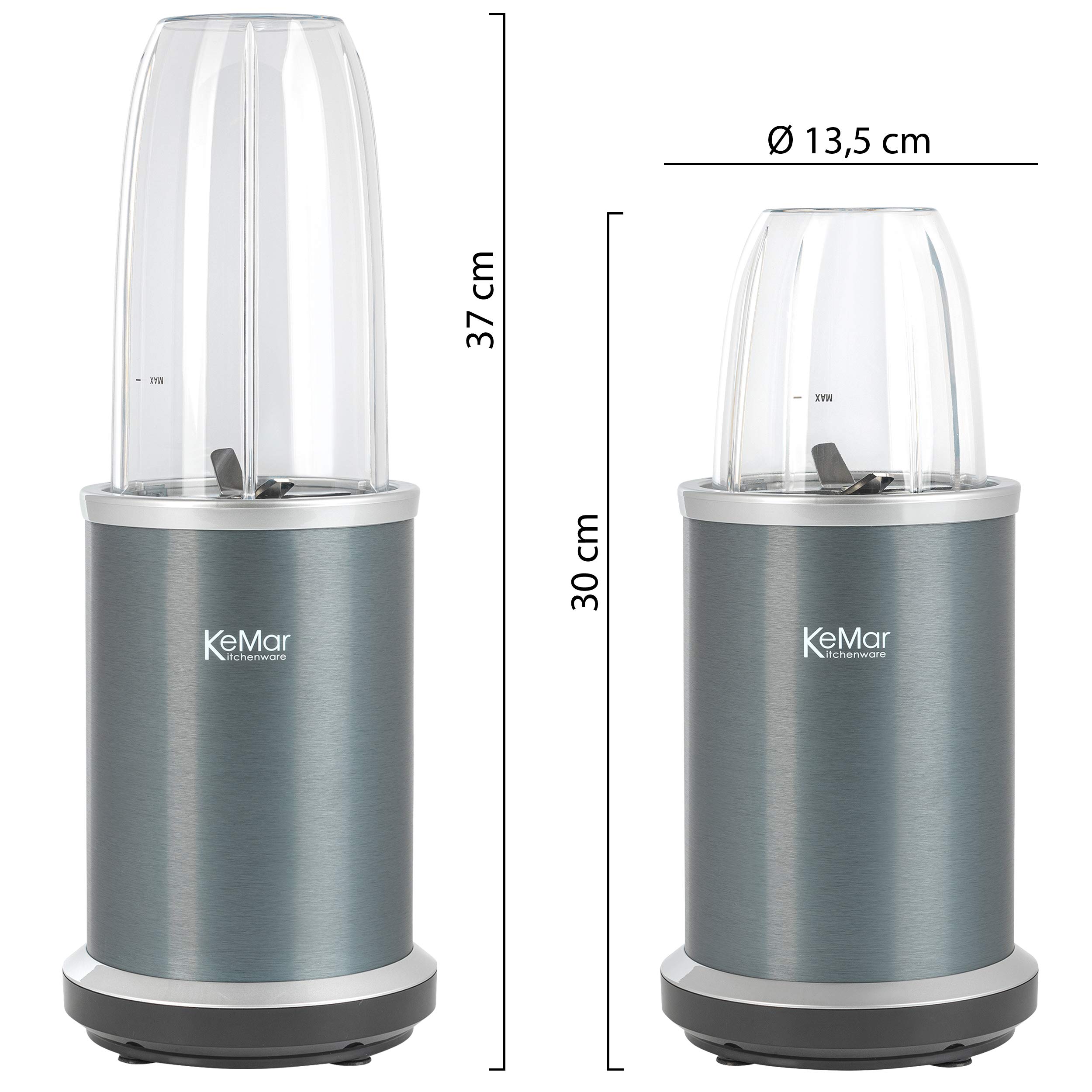 KeMar Standmixer (1000W, Anthrazit) Smoothiemaker, inkl. 2go Bechermit Sporttrinkdeckel, & 2 Klingen, 50ml Grinder -eloxierte Oberfläche - Mixer ice crush Funktion - cremige Smoothies & Milkshakes