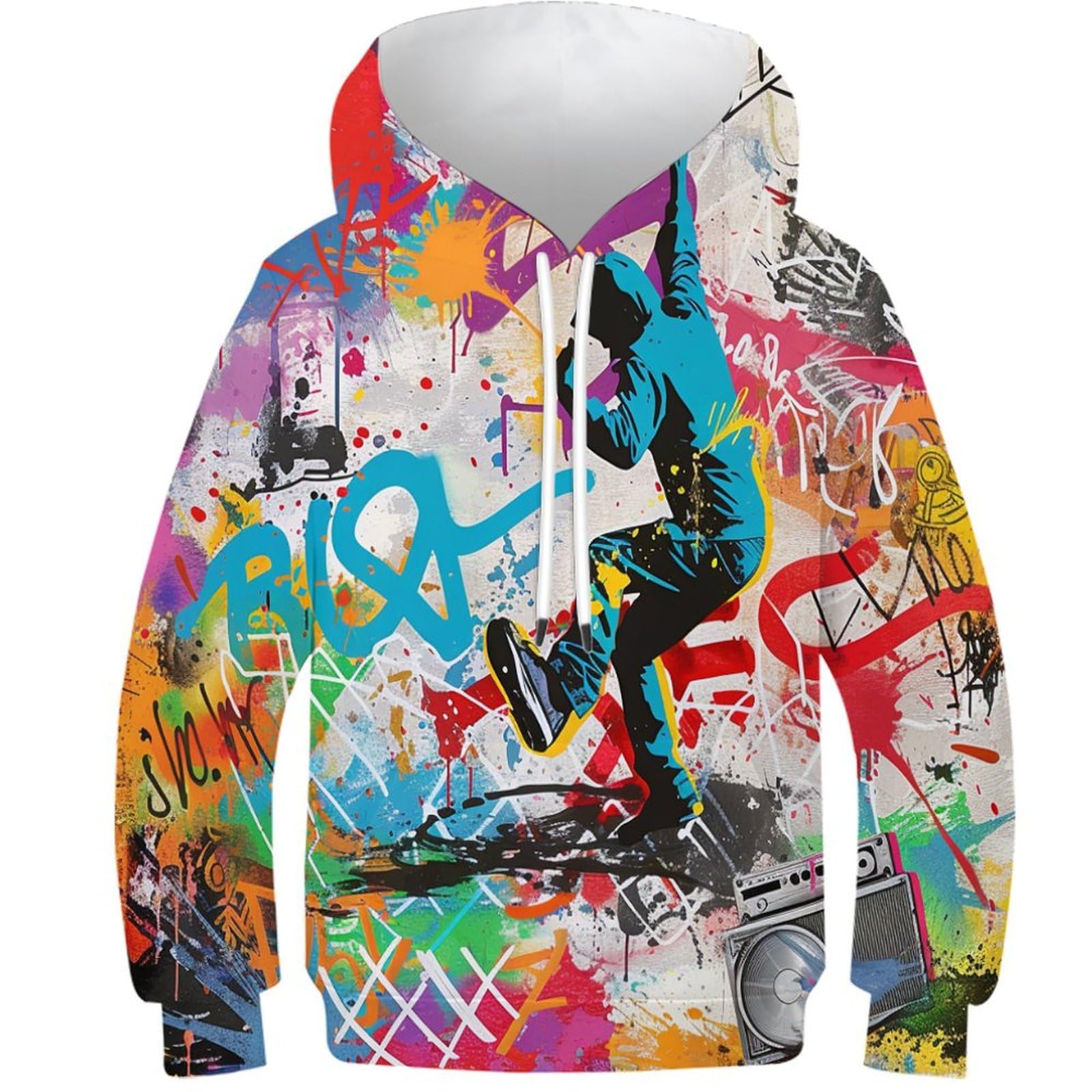 Vfklzcnyr Unisex Kids Style-1 Graffiti 3D Printed Kids Hoodie - Breathable, Lightweight, Quick Dry Pullover For Boys & Girls - For Spring Summer & Walking Athletic Casual With Pocket For Children Clothes 10-12Y