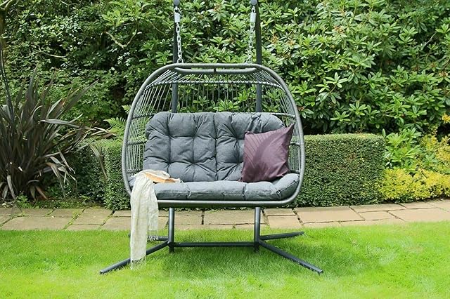 Garden Store Direct Eleanor Folding Double Hanging Egg Chair Cocoon In Grey Fold Away Design