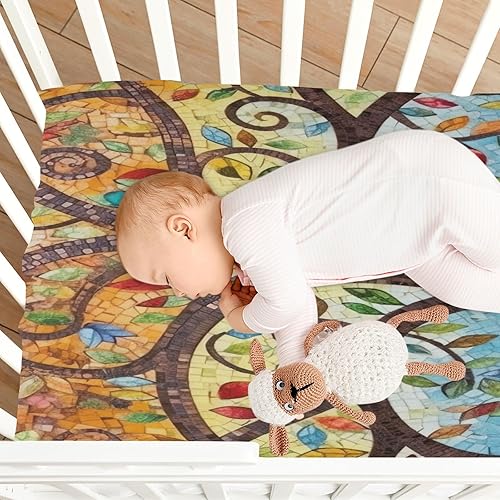 Miniatura 7 de Kigai Art Tree - Sábanas para cuna  Sábanas ajustables elásticas para cuna para niños y niñas, sábana unisex acogedora para cuna de bebé, 28 x 52 x