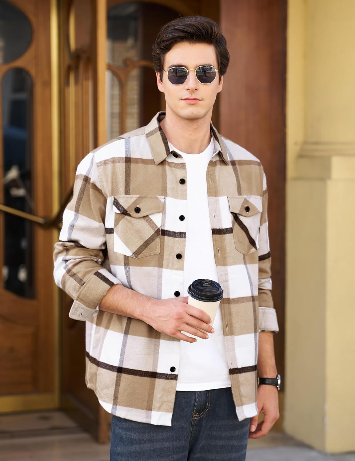 Cotrasen Mens Flannel Shirts Long Sleeve Flannel Shirt for Men Cotton Casual Button Up Plaid Shirt with 2 Pockets - Image 3