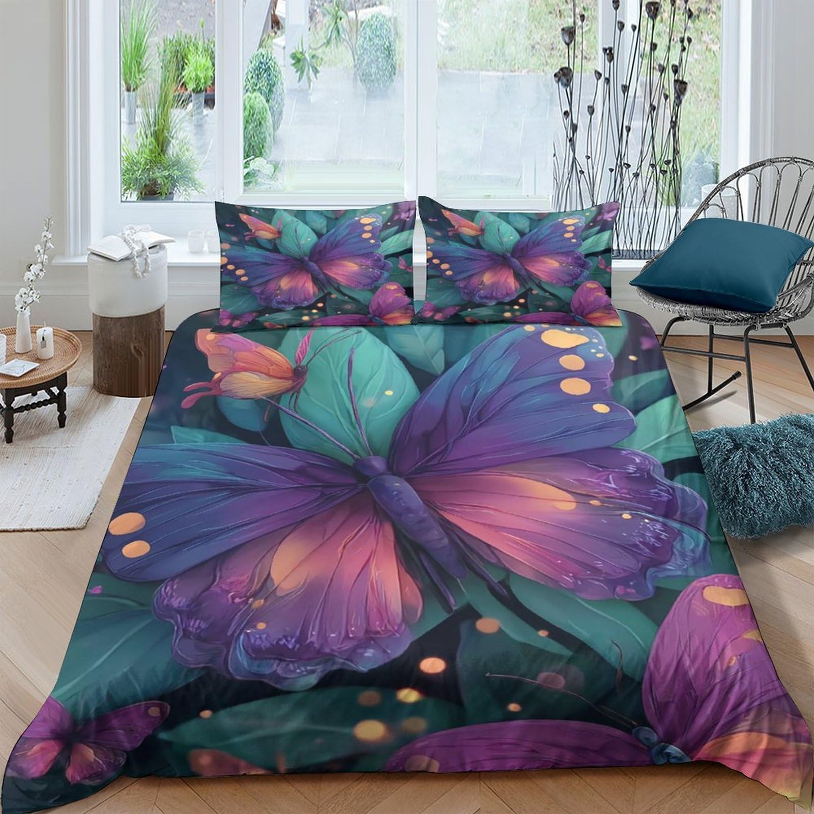 3D Printed Butterfly Quilt Cover, Microfiber Duvet Cover Hidden Zipper for