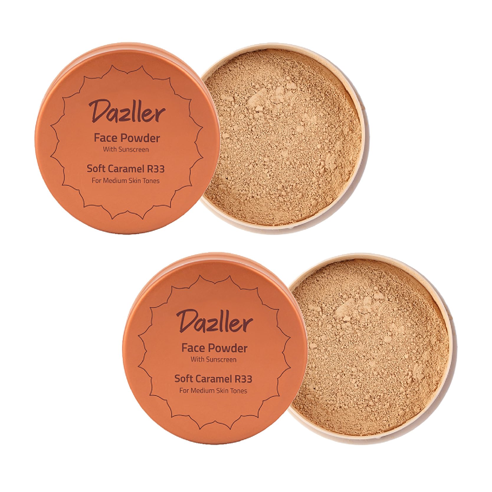DAZLLER Loose Compact Powder, For Setting Makeup, Featherlight Sheer Finish For All Skin Type, Brown, Oil-Control, Added Sunscreen, 30G-Soft Caramel R33-image-8