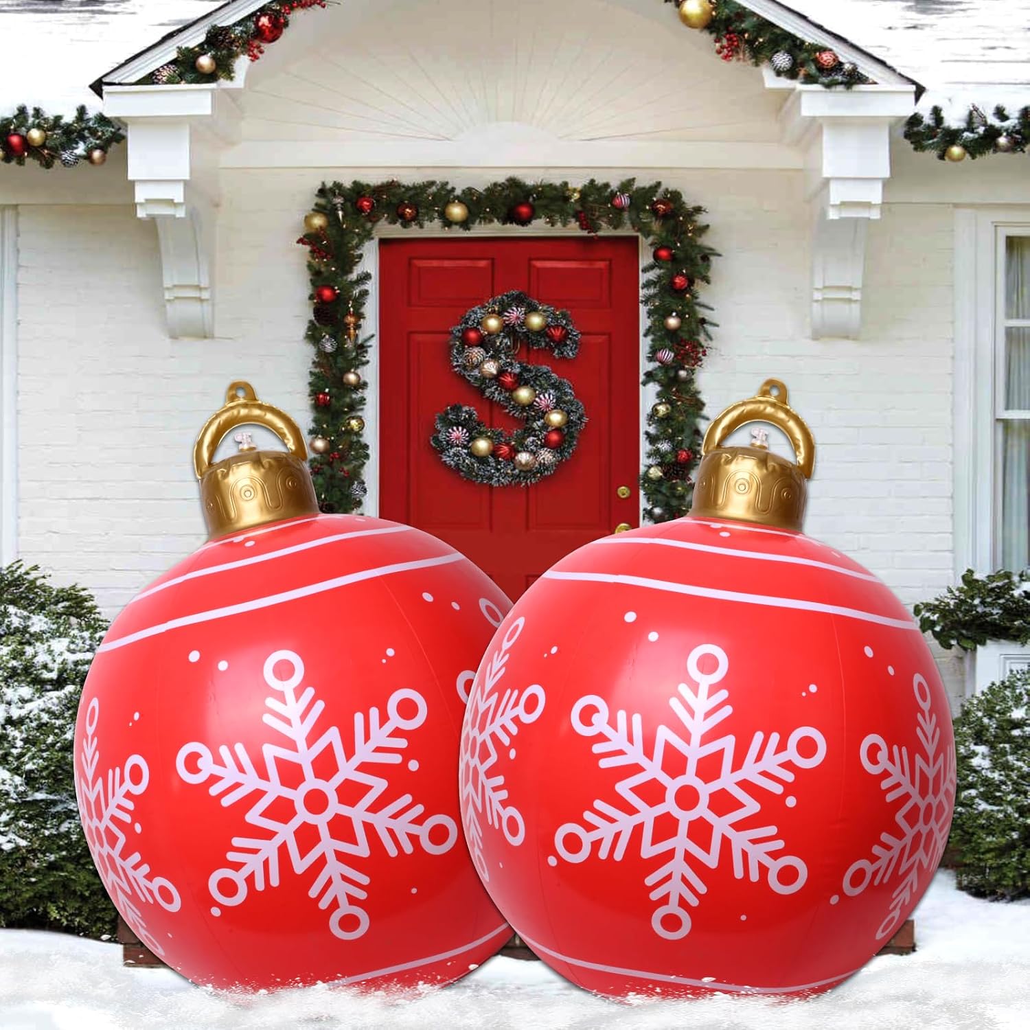 2pcs Giant Inflatable Outdoor Decoration PVC Inflatable Christmas Balls Large Christmas Ornaments Blow up Yard Lawn Porch Decor, 19.6inch