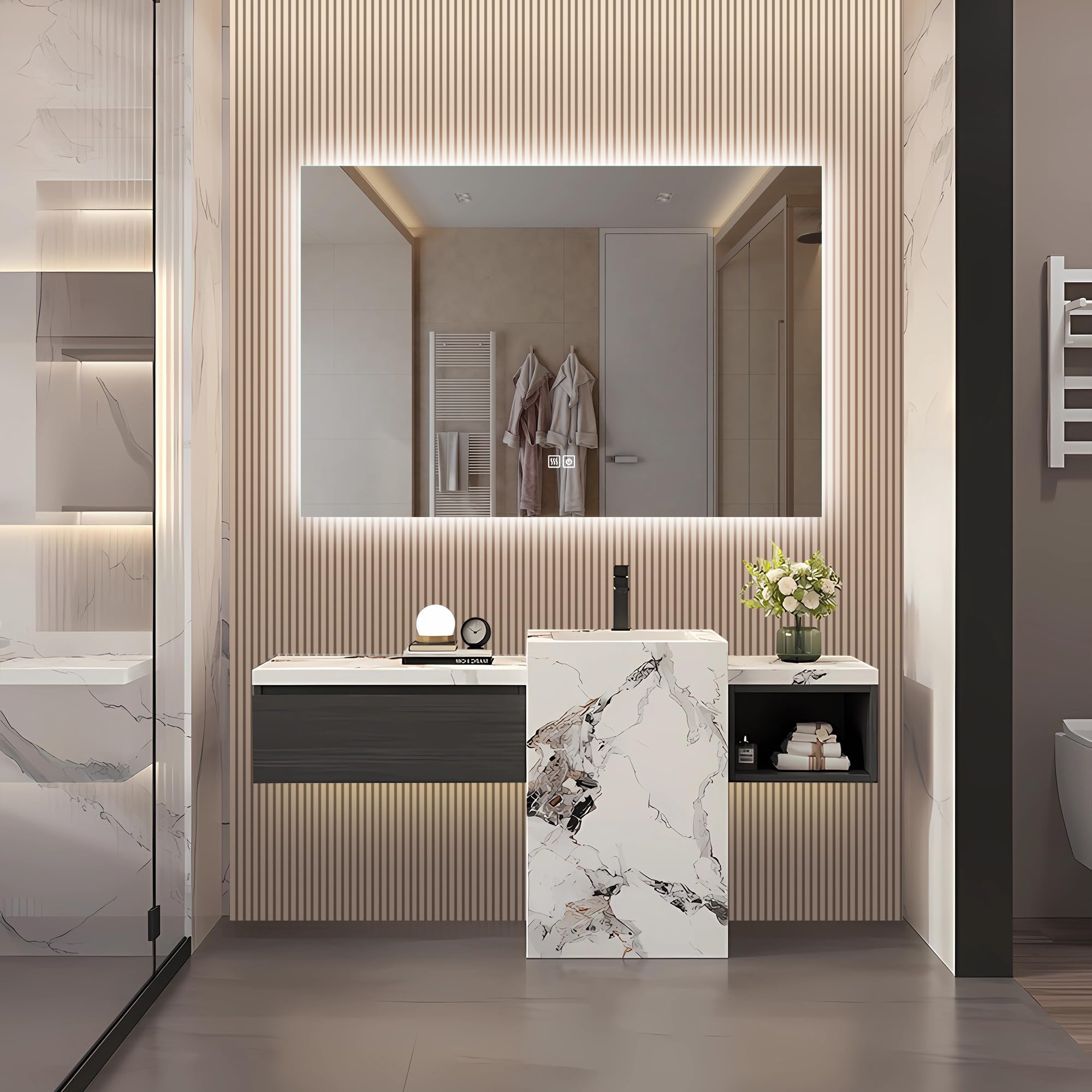 Miroir Salle De Bain LED Intelligent 60x80 Cm - Anti-buée, 3 Couleurs, Tactile, Sécurité