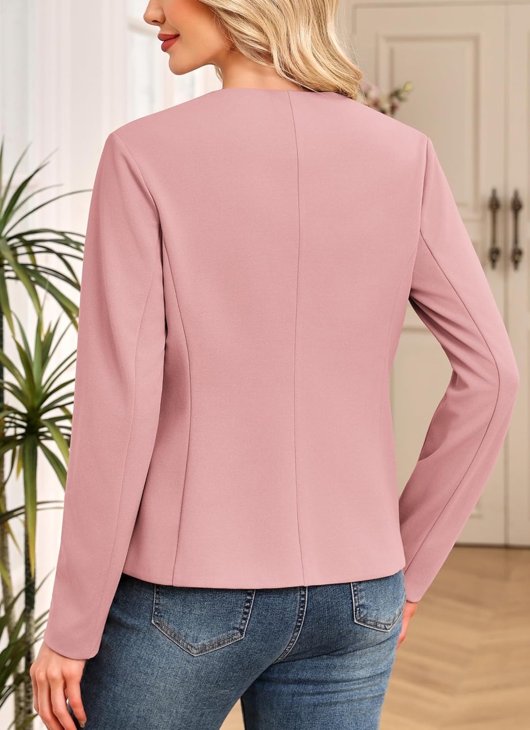 AGSEEM Women's Blazer Business Casual Lightweight Suit Long Sleeve Slim Fit Work Office Jacket Pink - Image 3