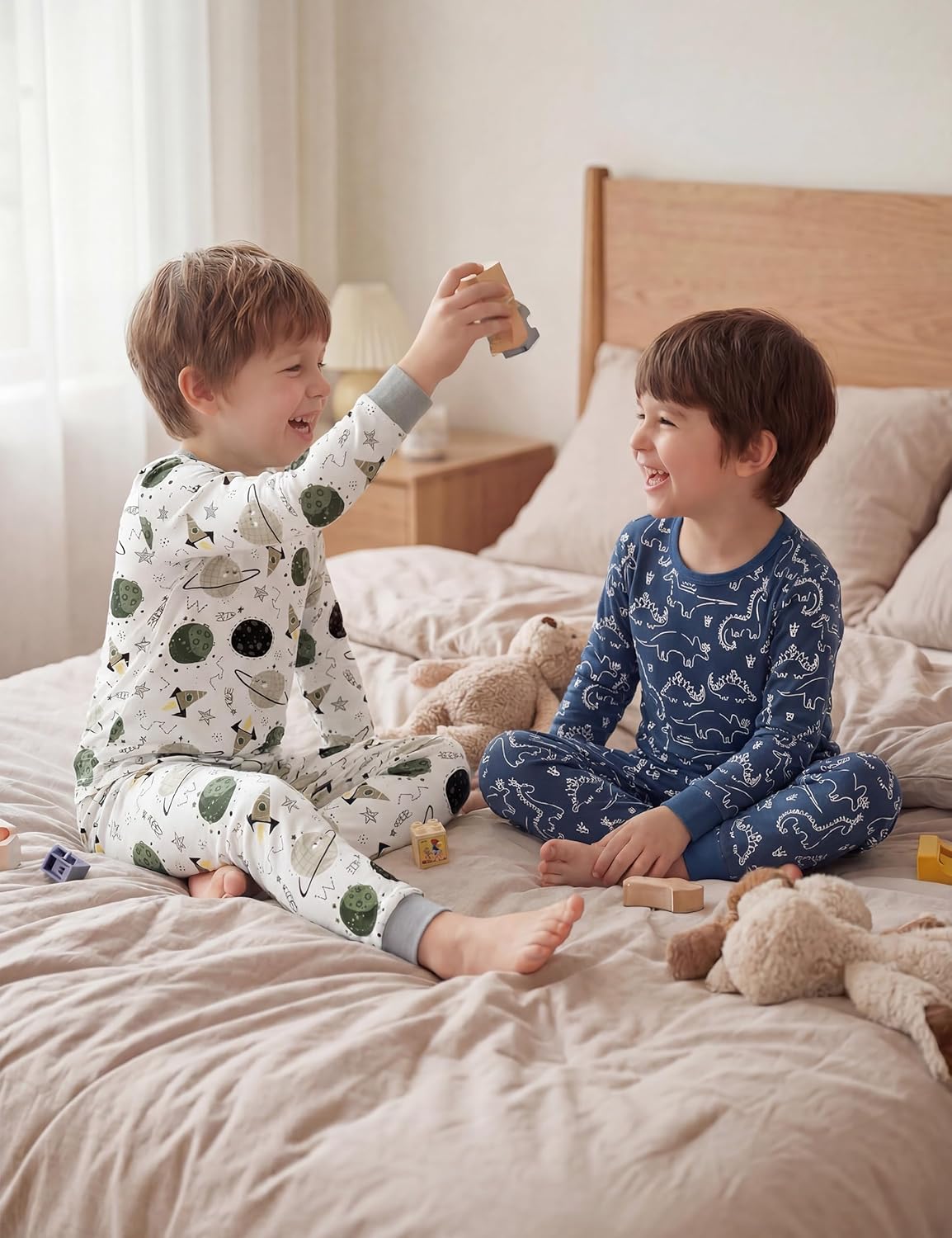 Yoofoss Toddler Pajamas Rayon Made from Bamboo 4 Piece Long Sleeve Pajama Set Kids Pajamas Boys Girls Snug Fit Pjs Set