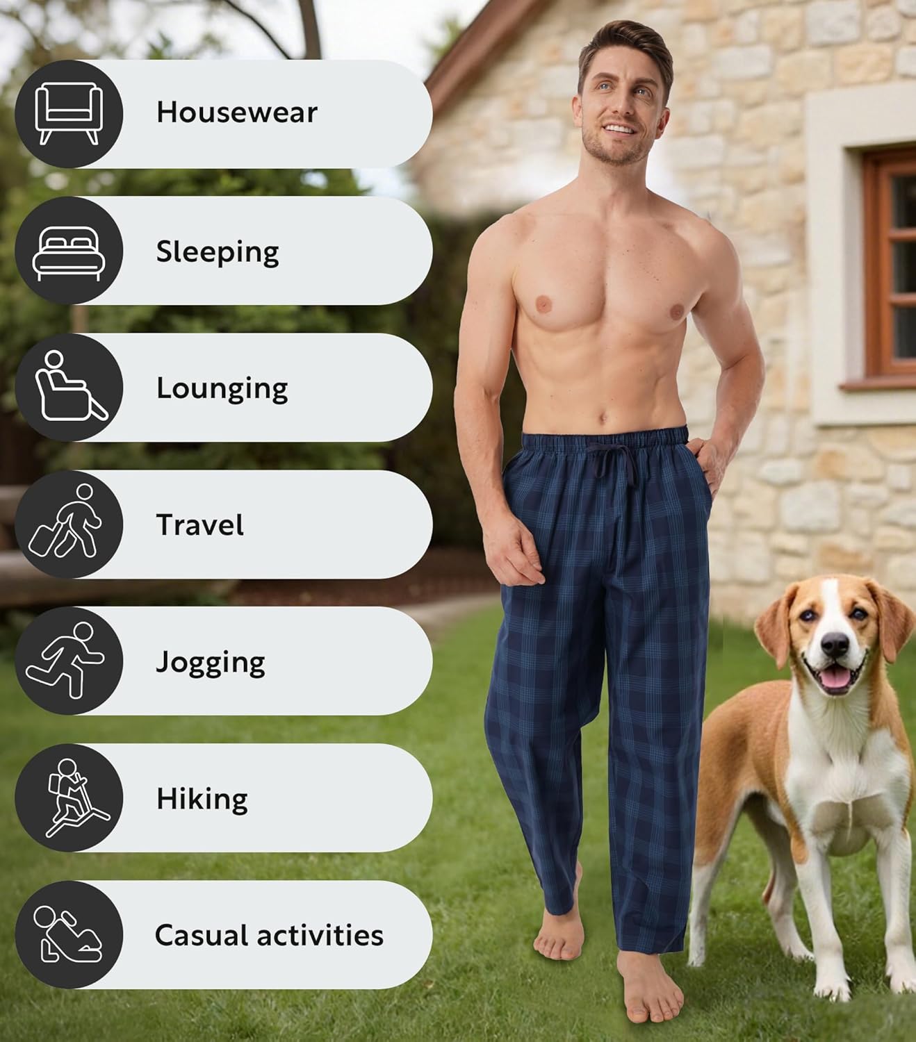 DAVID ARCHY Mens Pajama Pants Soft Cotton Plaid Sleepwear, Comfy Lounge Woven Pajamas Bottoms PJ Pant for Men, 3 pack - Image 5