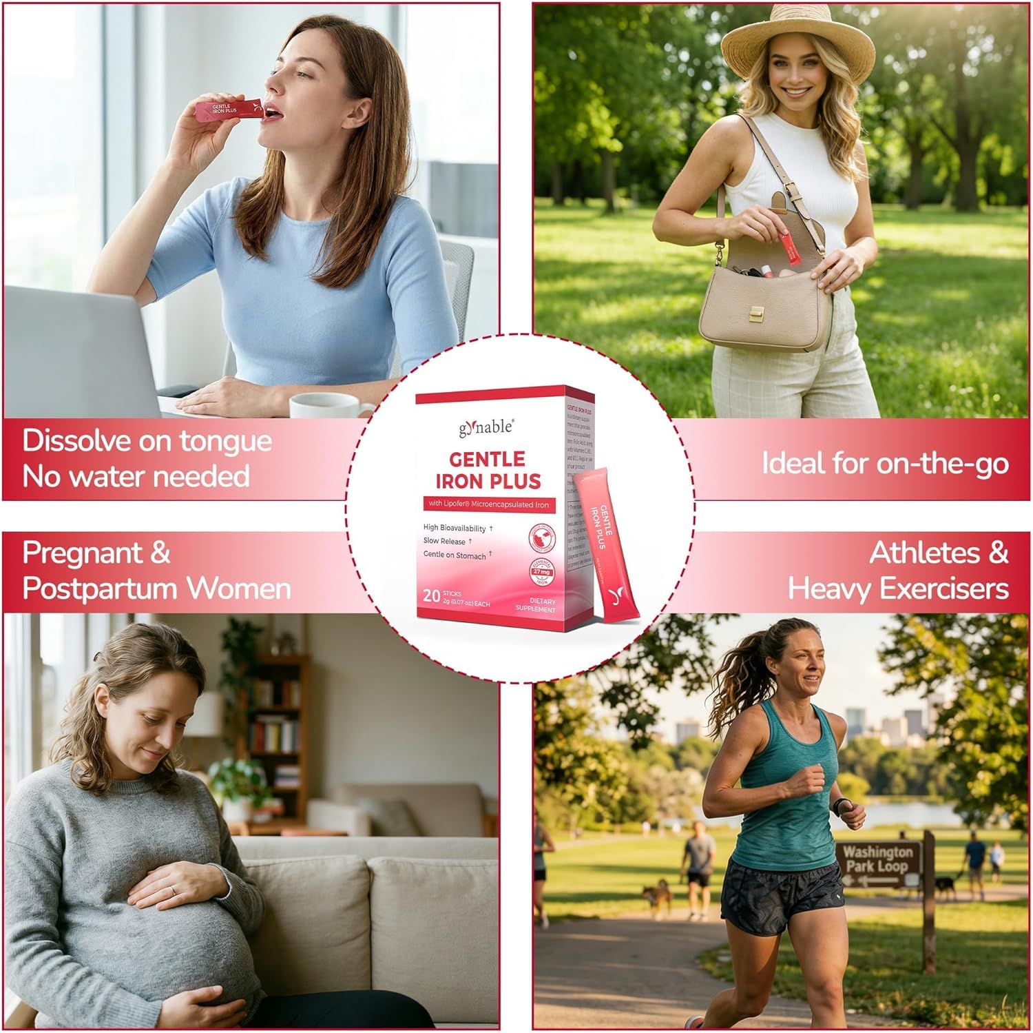 Iron Supplement for Women: Oral Dissolvable Iron Powder, Gentle Iron Plus with 27mg Lipofer®, Slow Release Iron with Vitamin C, Folic Acid, Beetroot Extract & B-Complex, Vegan, 20 Sticks