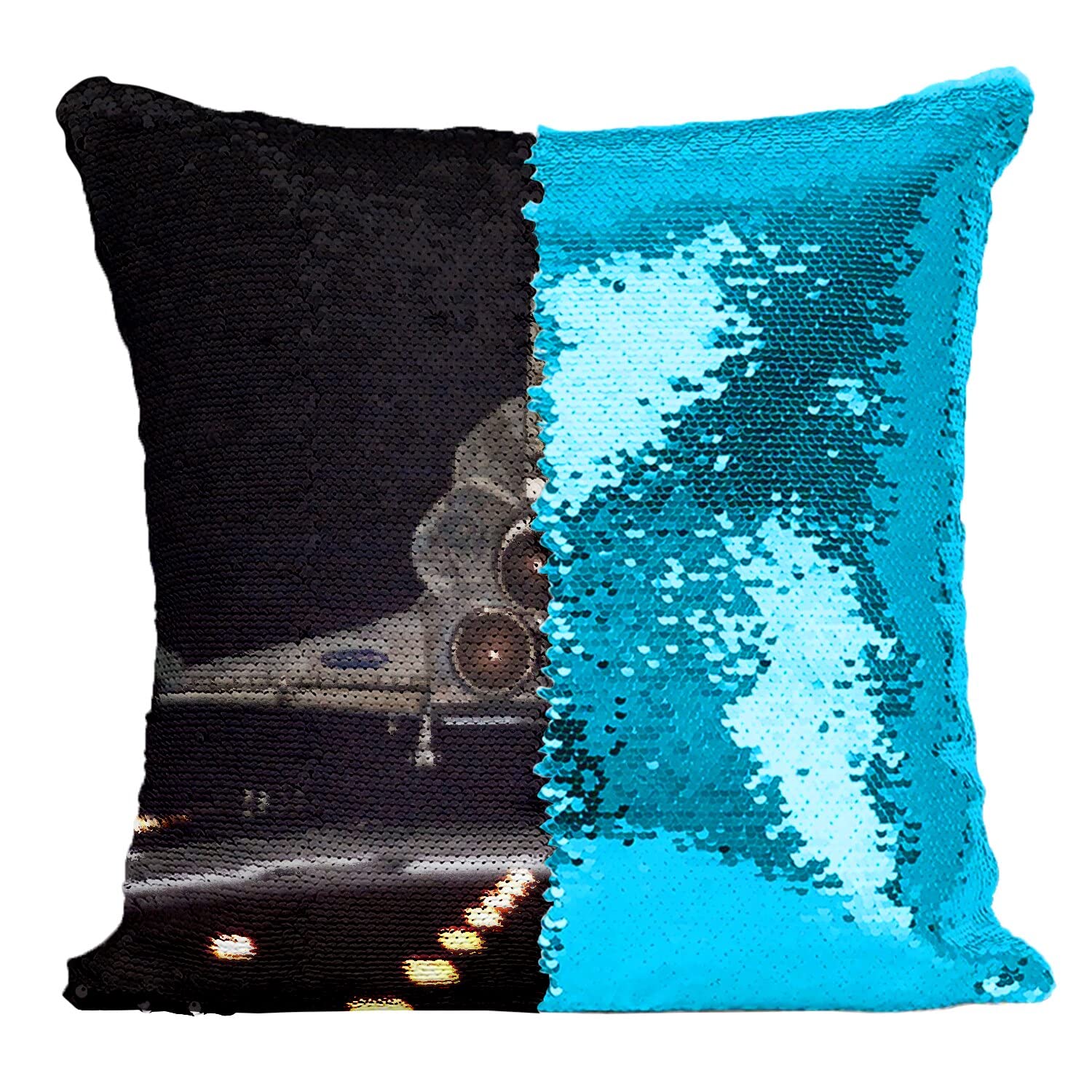 Coussin paillettes turquoise navette spatiale pour illuminer votre canapé ou lit
