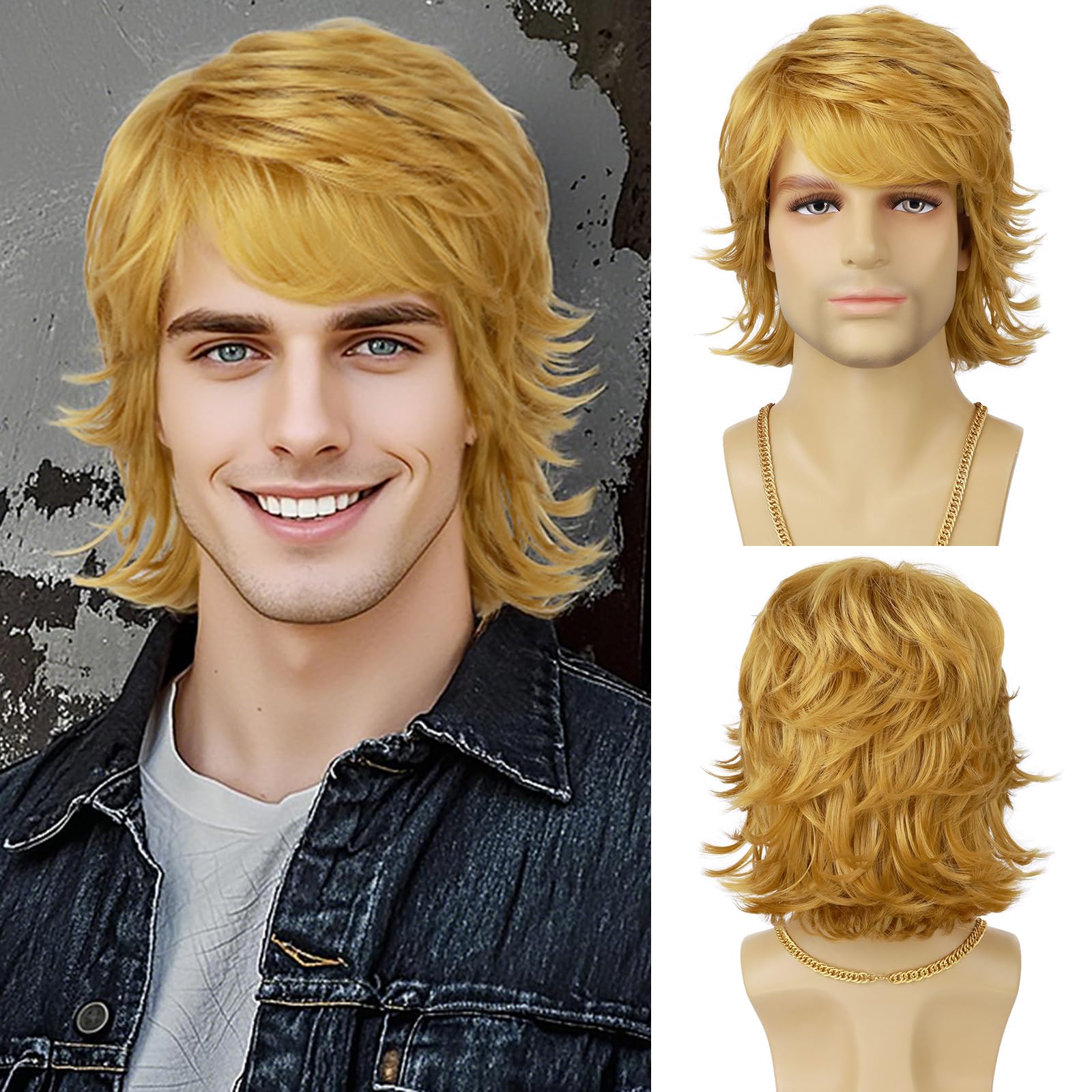 Guree Hair Mens Wig Short Blonde Layered Heat Resistant Synthetic Wigs for Male Daily Party Cosplay Costume Halloween Use (Blonde)