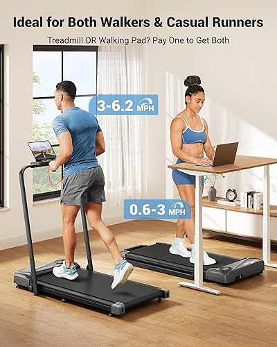 Miniatura 2 de THERUN - Almohadilla para caminar, caminadora plegable 2 en 1 para el hogar, 2.5 HP debajo del escritorio con barra de agarre, cinta para correr de