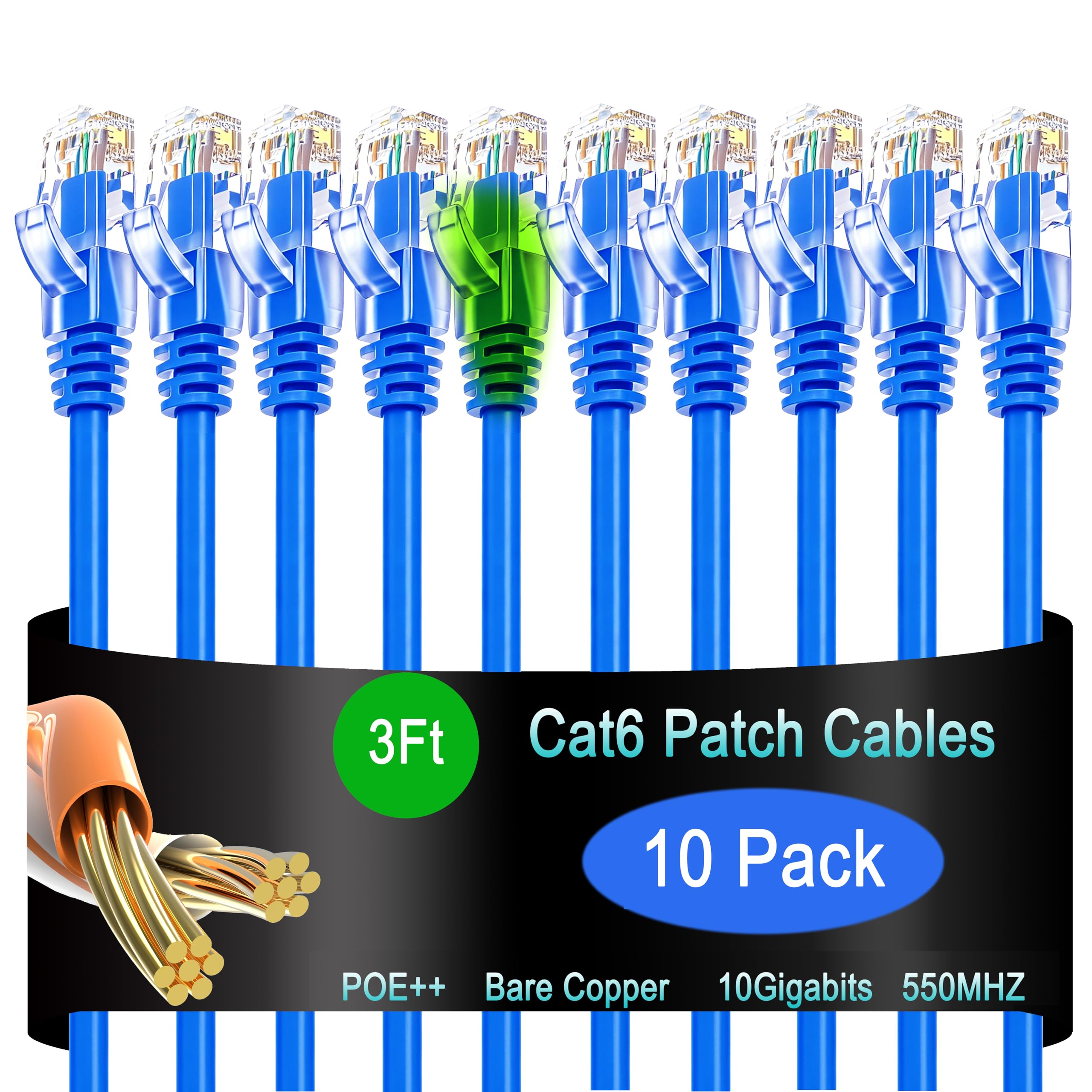 Photo 1 of Lysymixs Cat6 Ethernet Patch Cable 3 ft (10 Pack), Blue