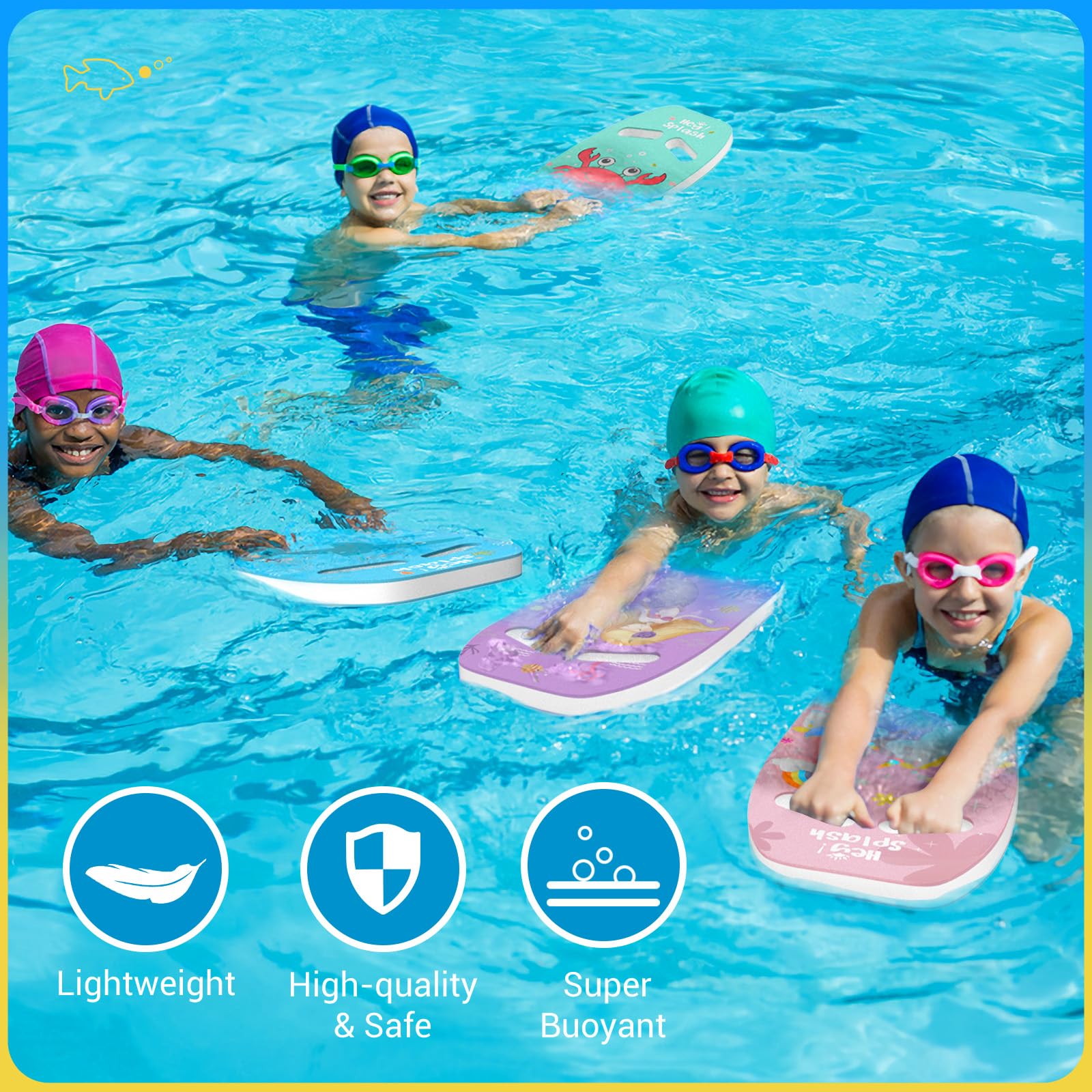 HeySplash Tabla de Natación para Niños, Flotador Ligero Seguro Ayuda de Entrenamiento Fuerza de Piernas con Patrón Lindo Equipo Auxiliar de Ejercicio en Piscina para Principiantes
