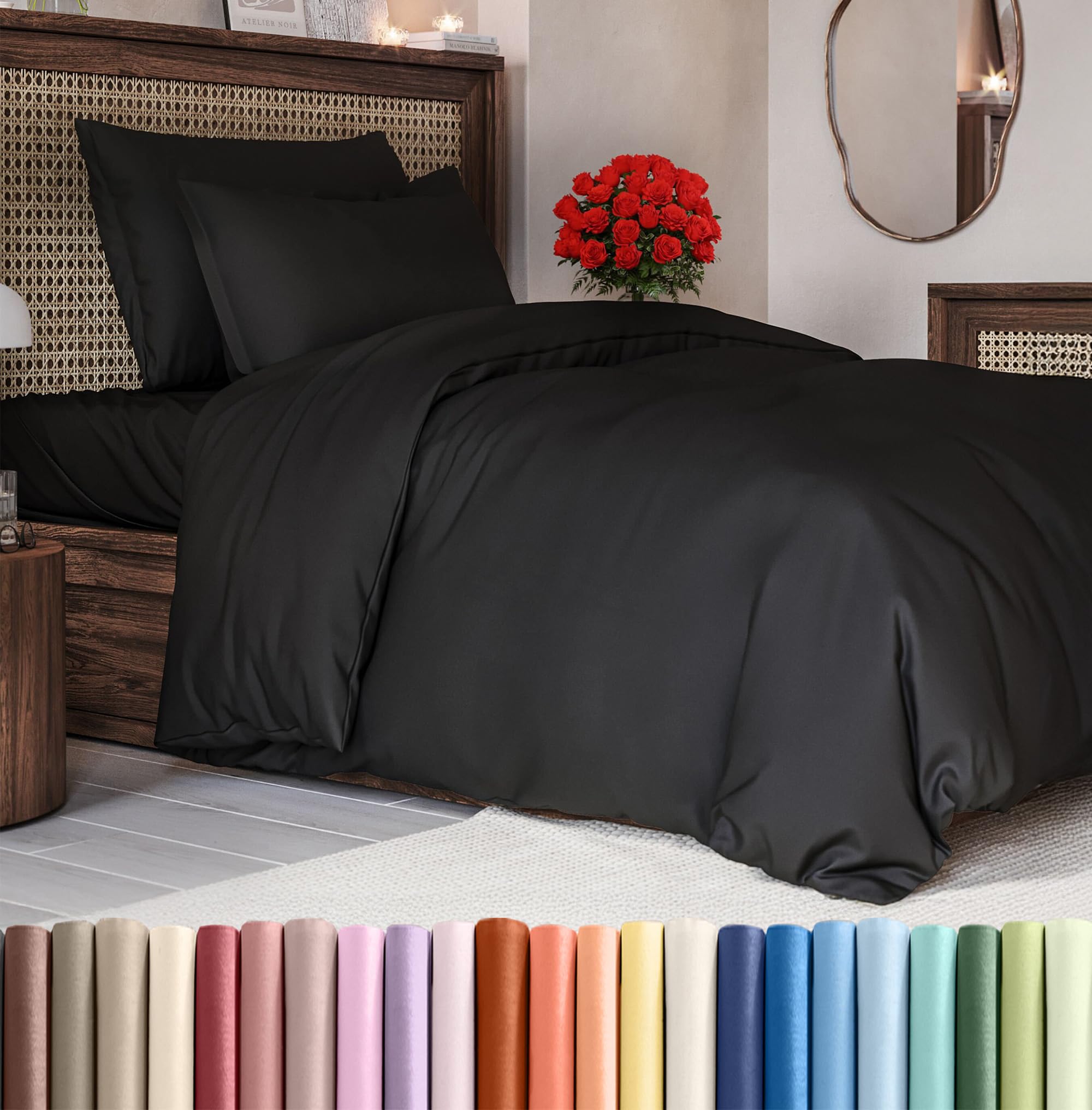 Duvet Cover Twin/Twin XL Size Set - Extra Soft Duvet Cover 68 x 90 with 1 Pillow Sham - Hotel Luxury, Easy Care and Fade Free with Zipper Closures & Ties - Comfy, Cozy Breathable Bedding Set (Black)OEKO-TEX MADE IN GREENOEKO-TEX MADE IN GREENOEKO-TEX MADE IN GREEN