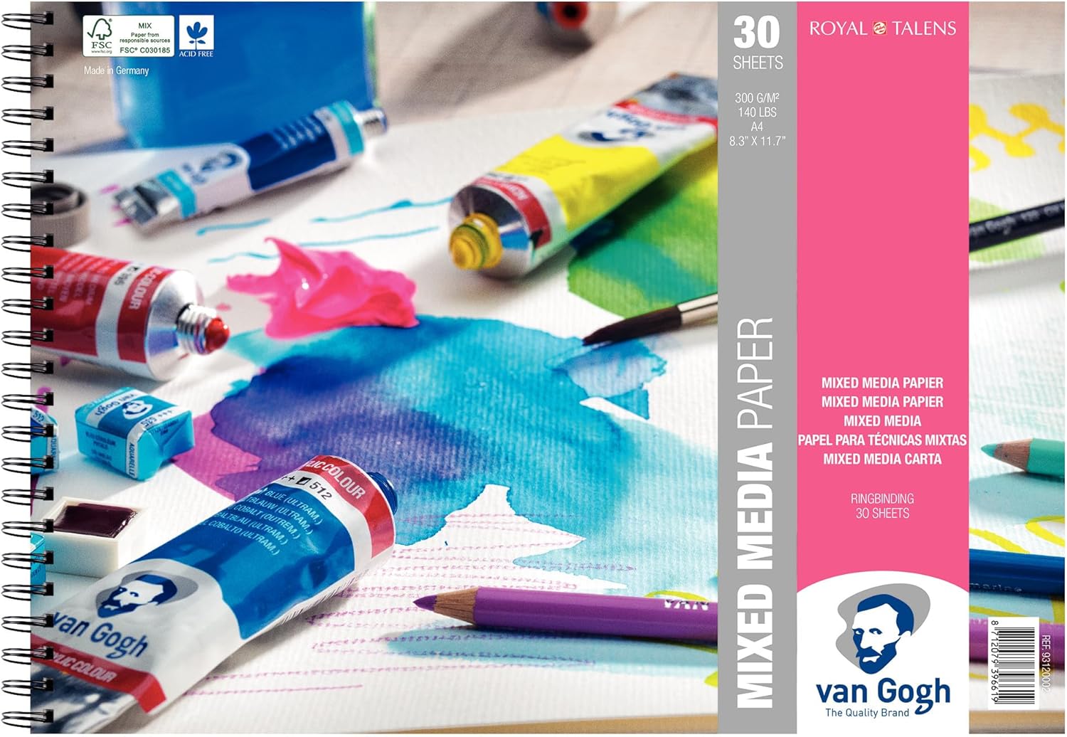 Van Gogh Mixed Media Spiral Bound Pad, 140lb., 30 Sheets, 8.3" x 11.7" / A4
