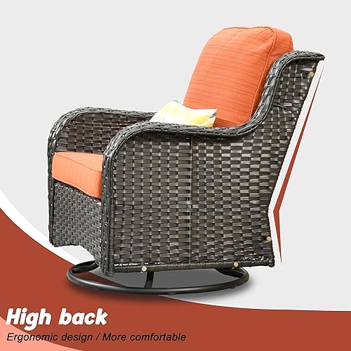 Miniatura 4 de HOOOWOOO Juego de 3 sillas giratorias para exteriores, juego de 3 sillas de patio giratorias para exteriores, con respaldo alto, juego de 2 sillas