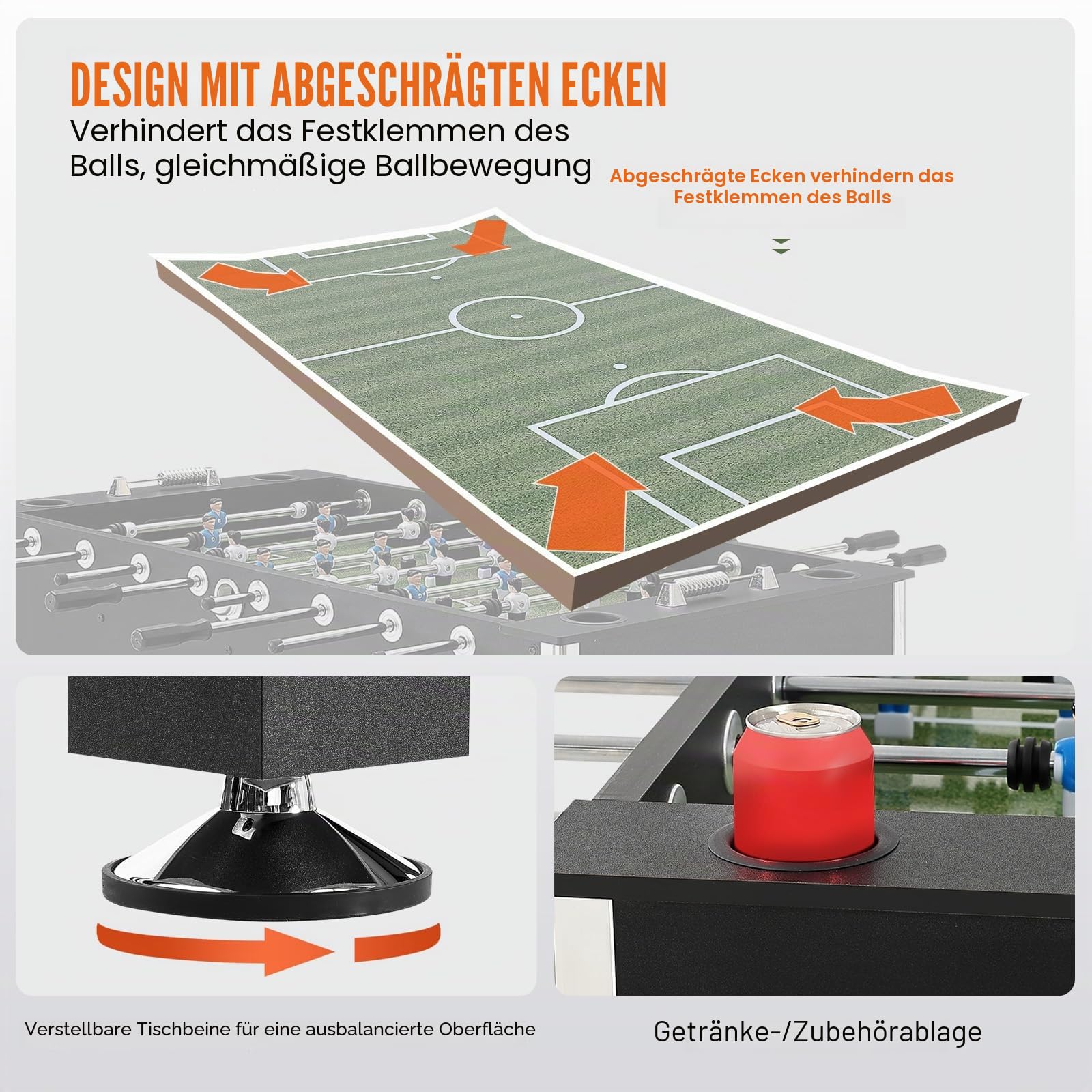 VEVOR Kickertisch – 139,7 cm Standardgröße, volle Größe für Zuhause und Spielzimmer – Fußball-Set mit 4 Bällen und 4 Getränkehaltern