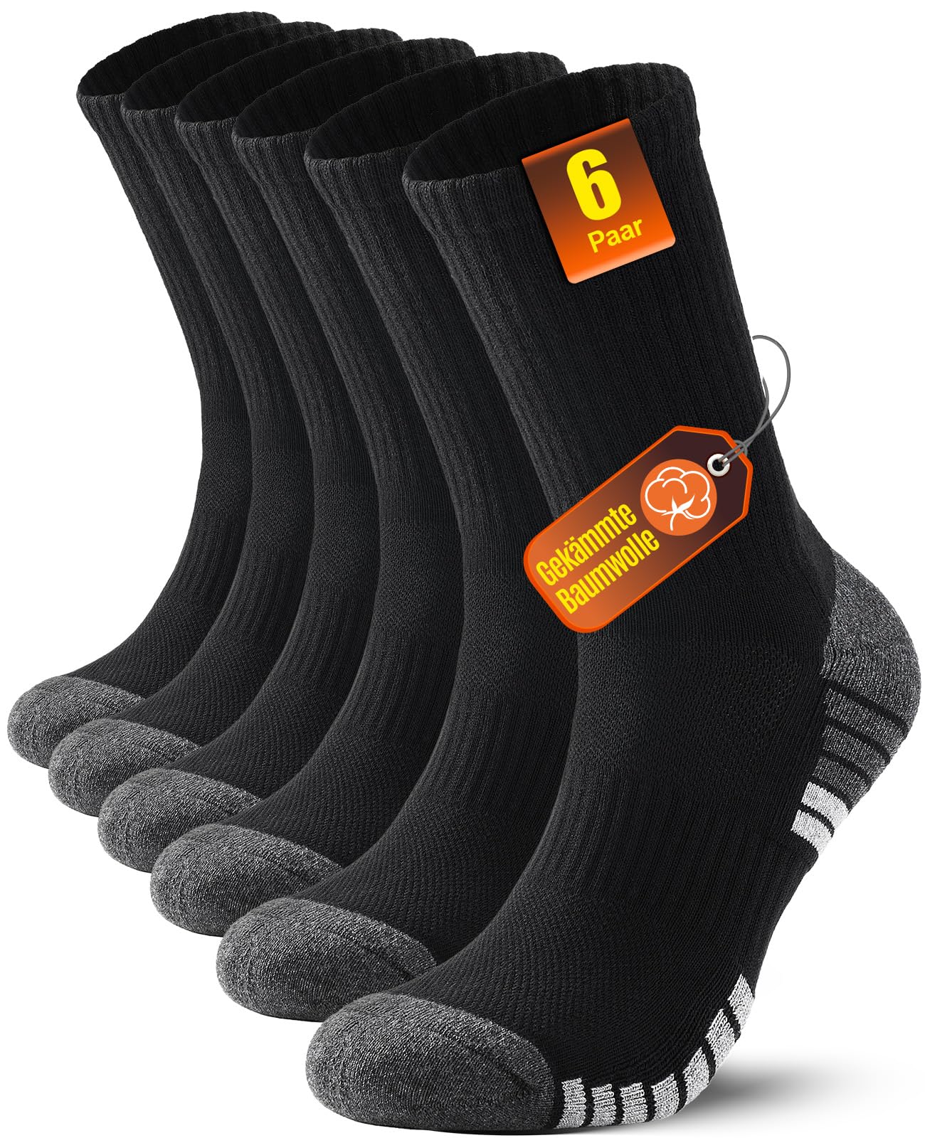 PULIOU Socken Herren Damen Baumwolle Wandersocken Anti-Blasen Arbeitssocken Outdoor & Trekking-Socken Atmungsaktiv Gepolsterte Professionell Tennissocken Laufsocken Sportsocken 5/6 Paar