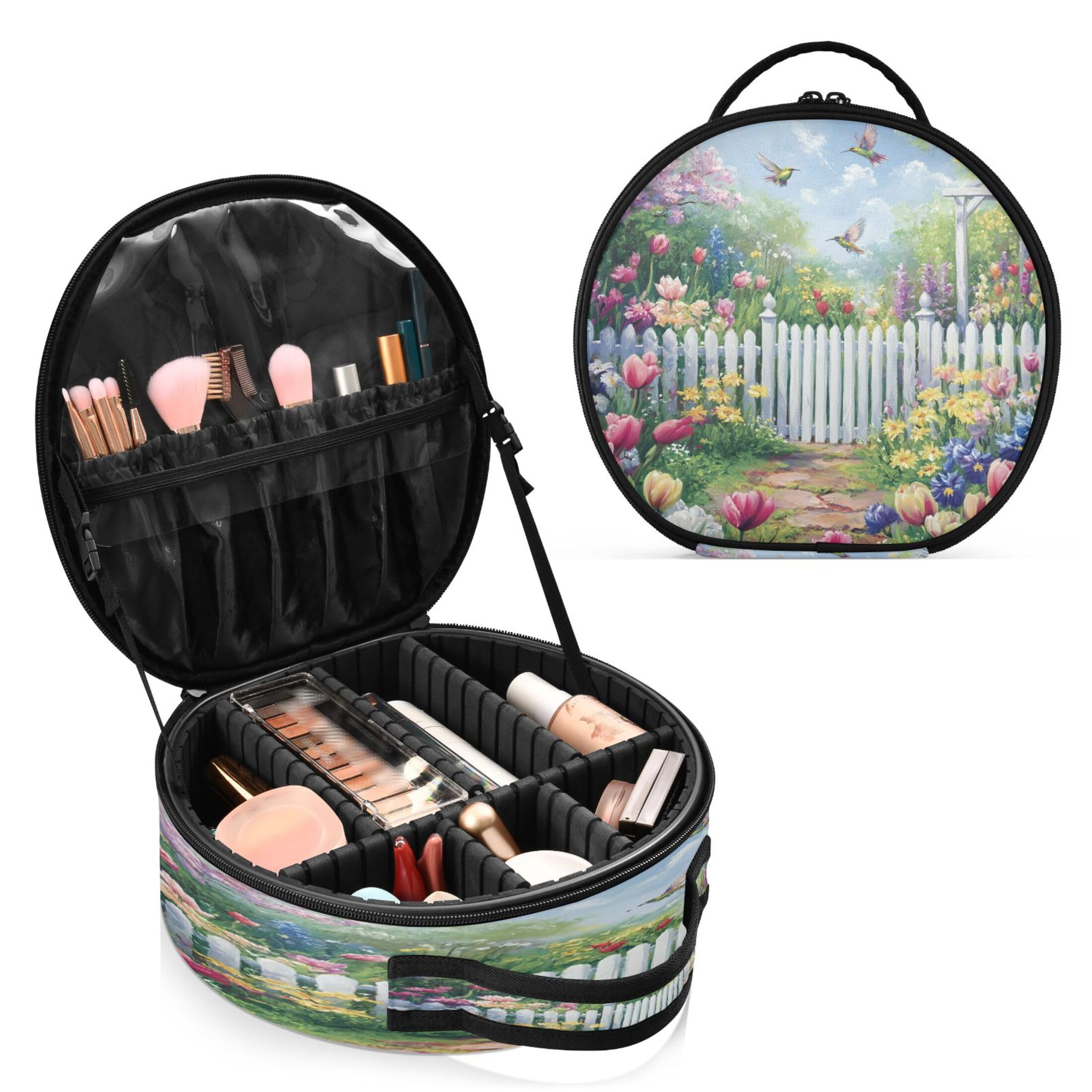 Takiito Flower Fence Travel Makeup Case Portable Makeup Box Artist Cosmetic Case Organizer With Adjustable Dividers