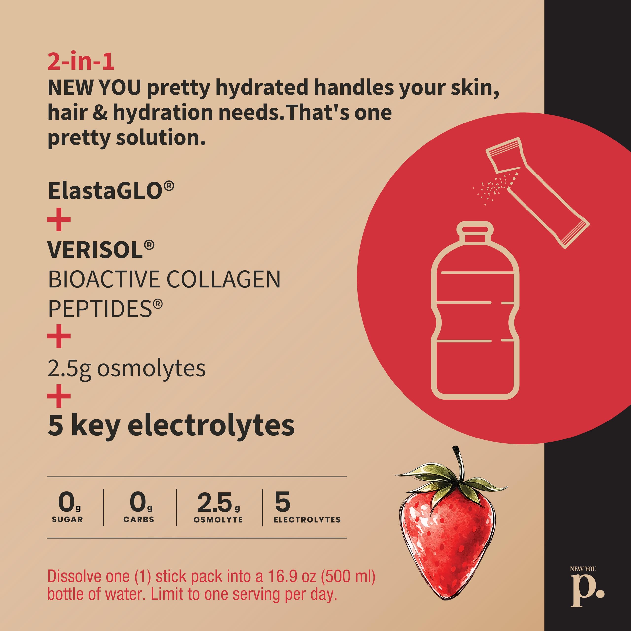 Hydrated - 5 Electrolytes + Collagen, Strawberry Yuzu, 0 Artificial, 15pk — Amazon image 4