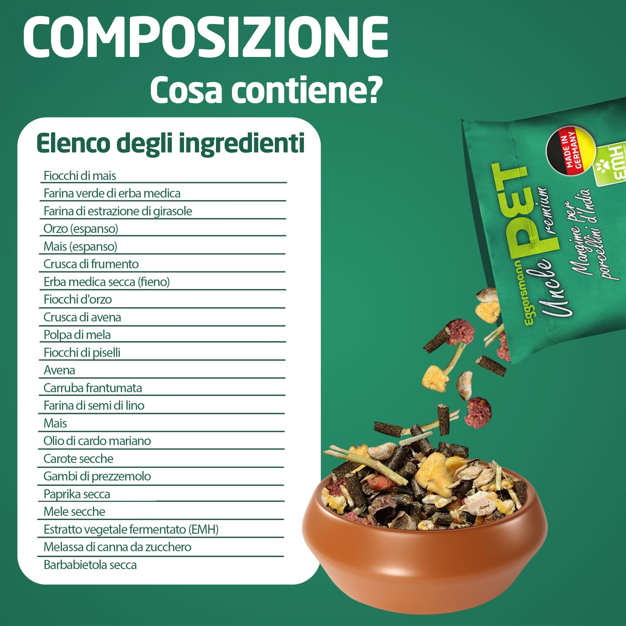 Eggersmann Uncle Pet - Cibo Premium per Porcellini d'India - Muesli Con Il Potere Naturale di Erbe, Verdure e Frutta (15 kg)