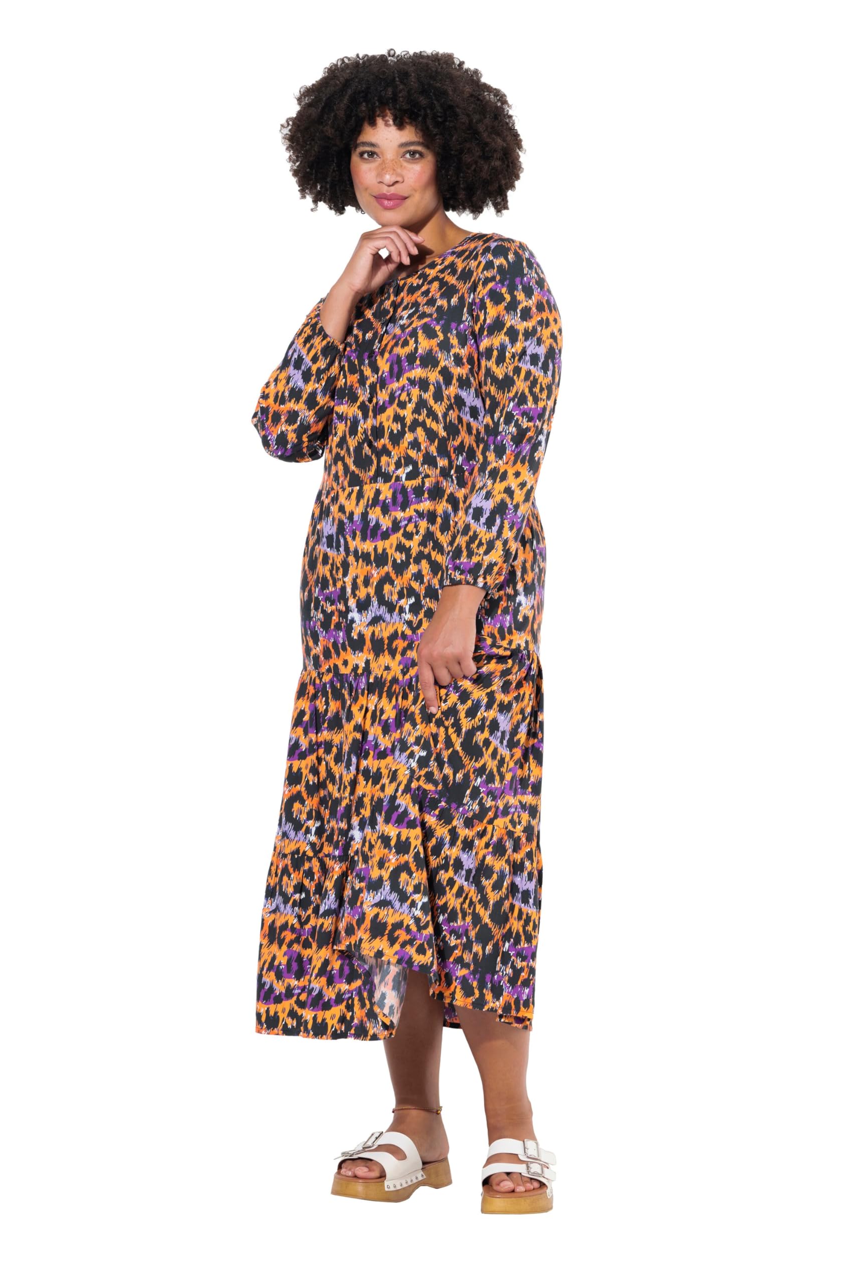 Angel of Style Damen große Größen Übergrößen Plus Size Maxikleid, Color-Leomuster, Volants 835615