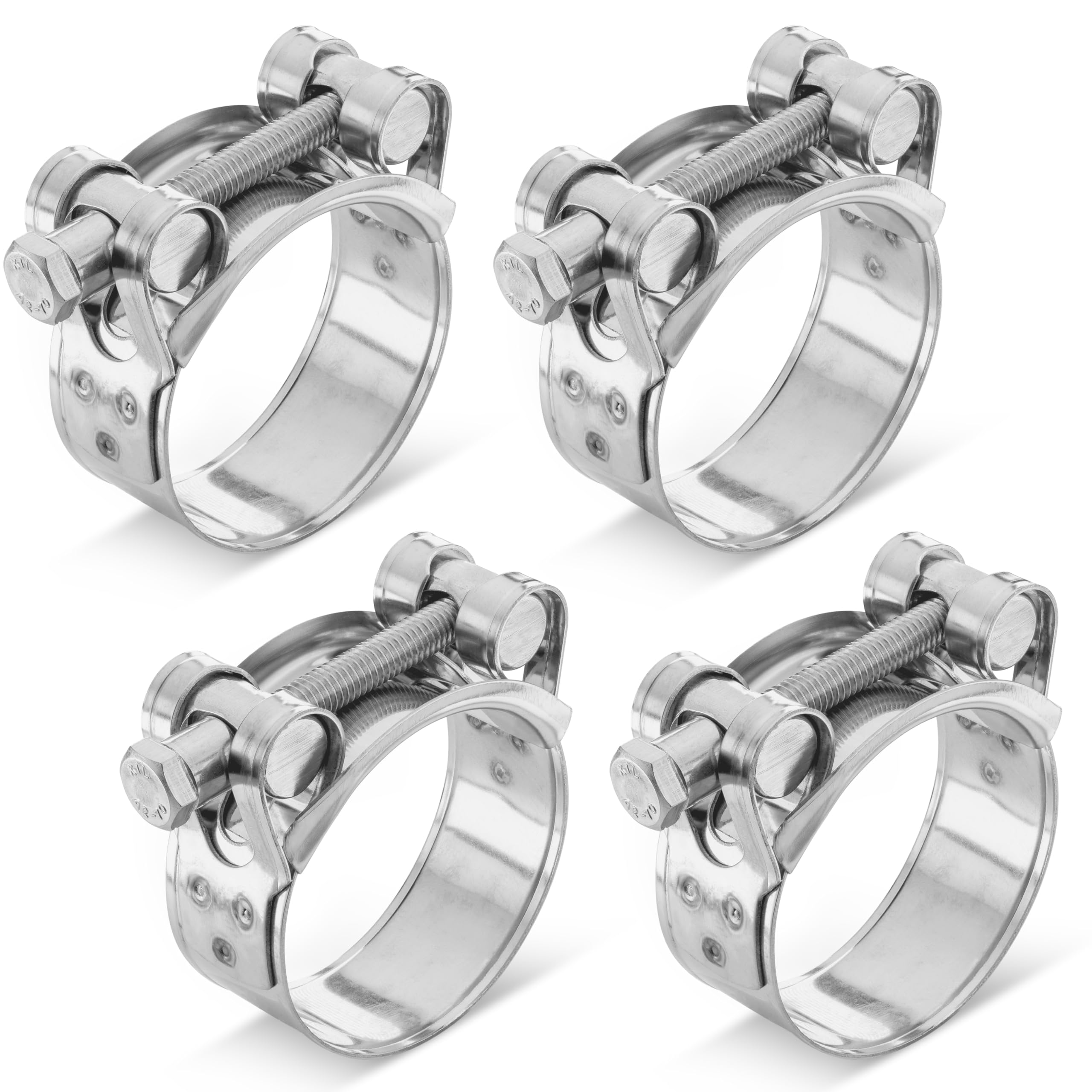 Pamtns Scharnierboutklem roestvrij staal, 44-47 mm, 4 stuks, instelbare draadslangklemmen, buisklemmen, slangklemmen, uitlaatklem, spanbekkenklemmen voor tubing, zilver