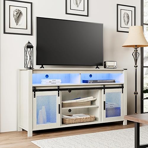 WAMPAT Soporte de TV para TV de más de 65 pulgadas, centro de entretenimiento de medios industriales y de granja con puertas corredizas de malla, disponible en Yaxa El Salvador